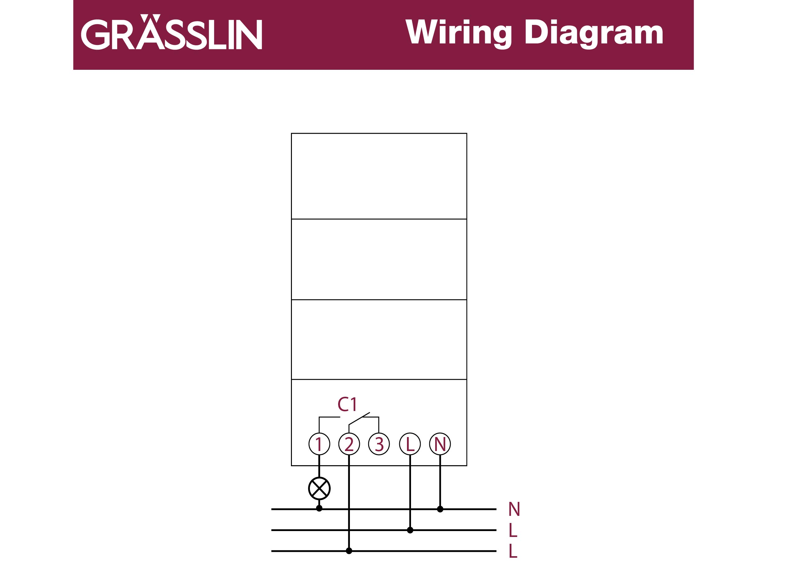 Un diagramma di cablaggio con testo in alto. Il diagramma mostra collegamenti elettrici con una lampadina.