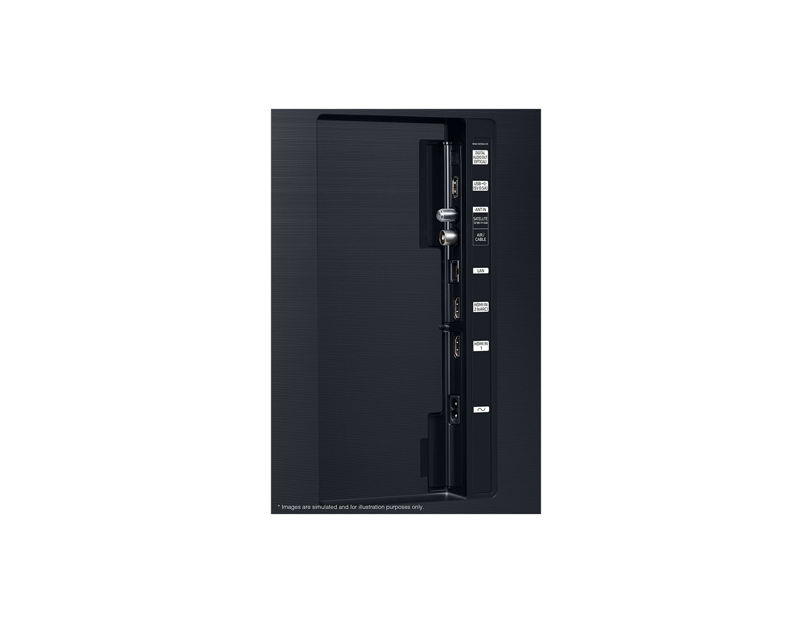 Nahaufnahme der Rückseite eines Fernsehers. Verschiedene Anschlüsse sind sichtbar.