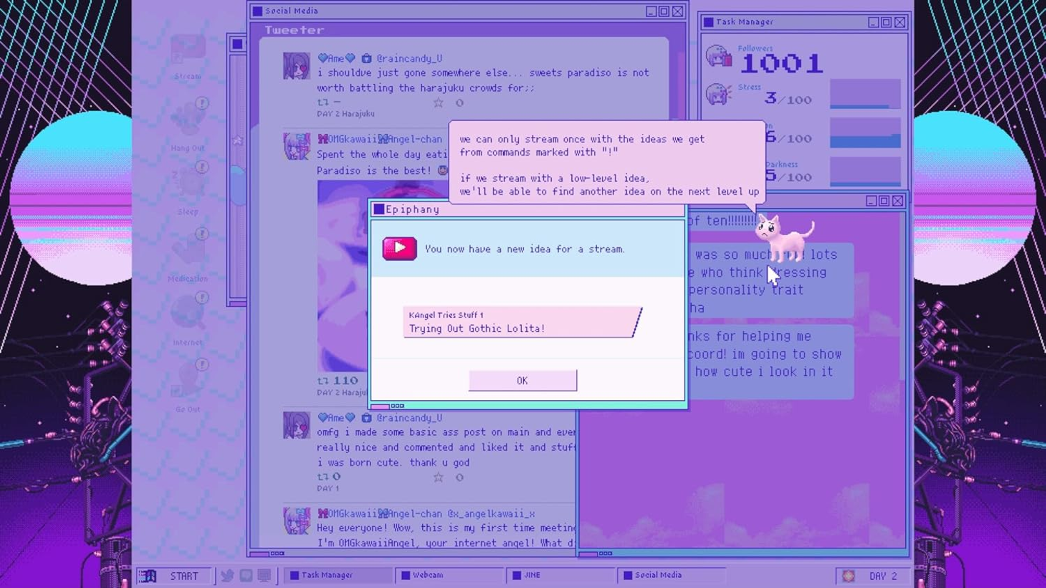 Uno schermo di computer che mostra un'interfaccia di social media con diverse finestre pop-up.