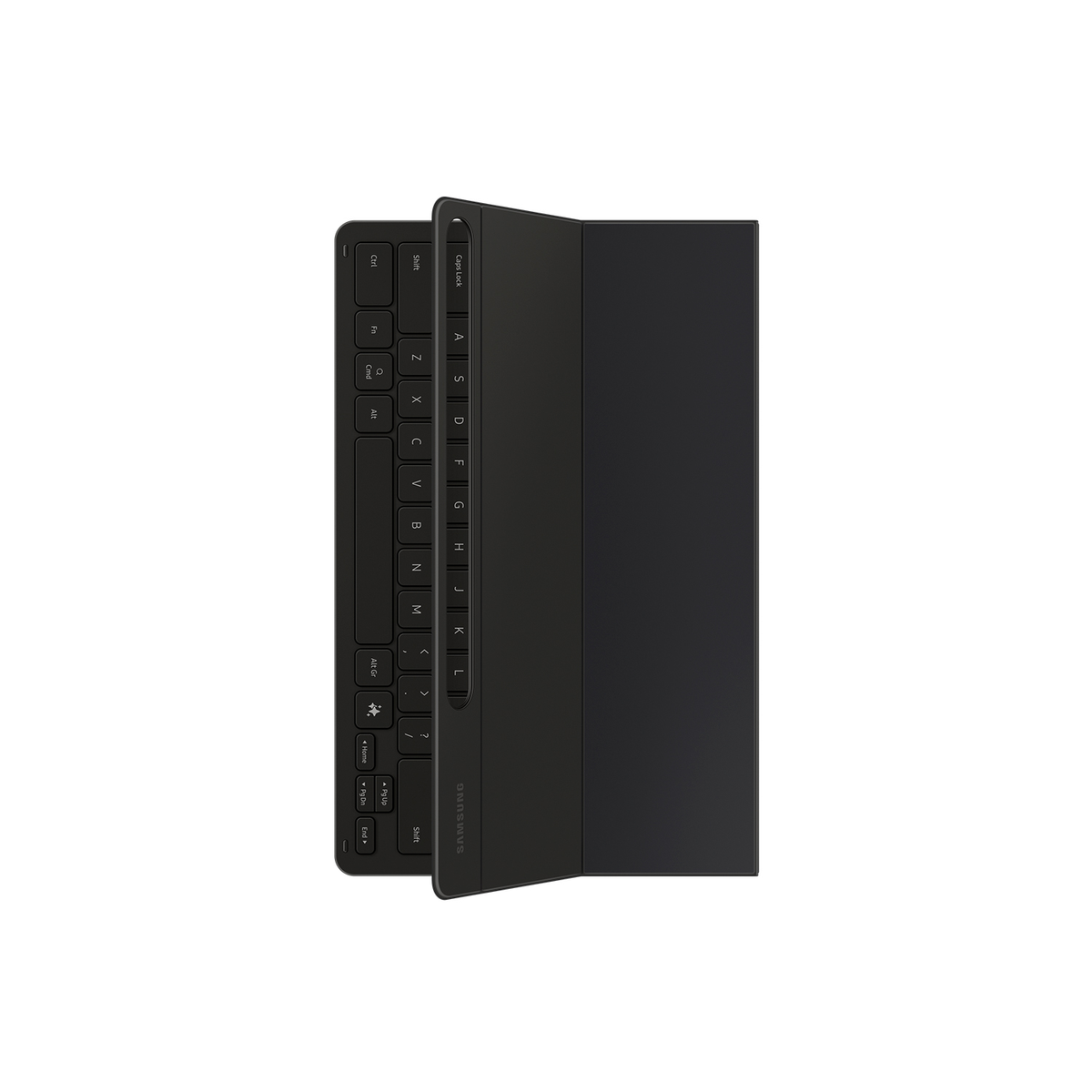 Una funda de teclado negra para una tableta. La funda tiene un teclado y una parte de la funda.