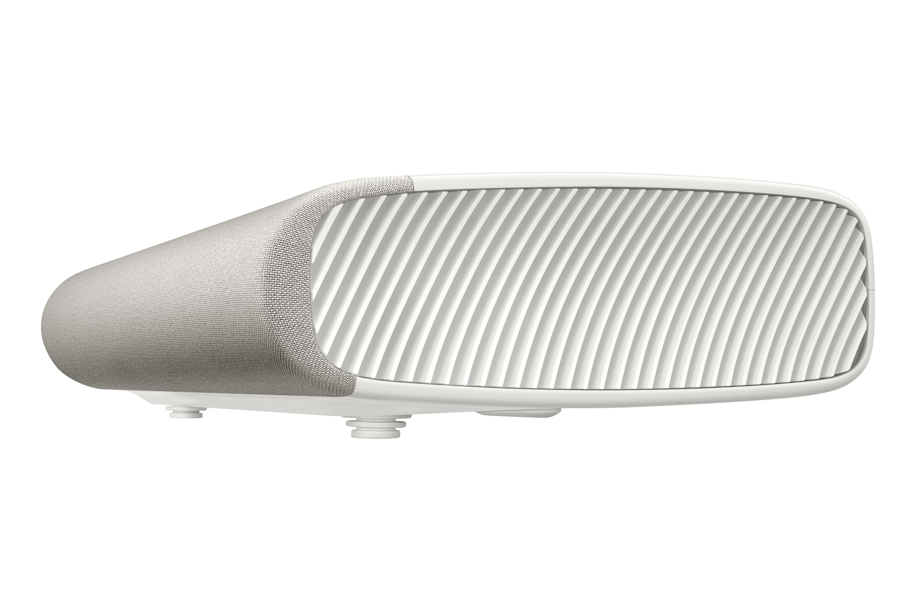 Biały i szary projektor, z białą żebrowaną stroną i szarą sekcją materiału.