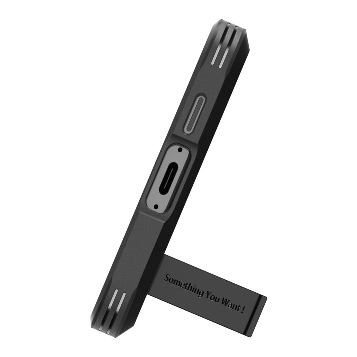Schwarze Handyhülle mit Ständer.