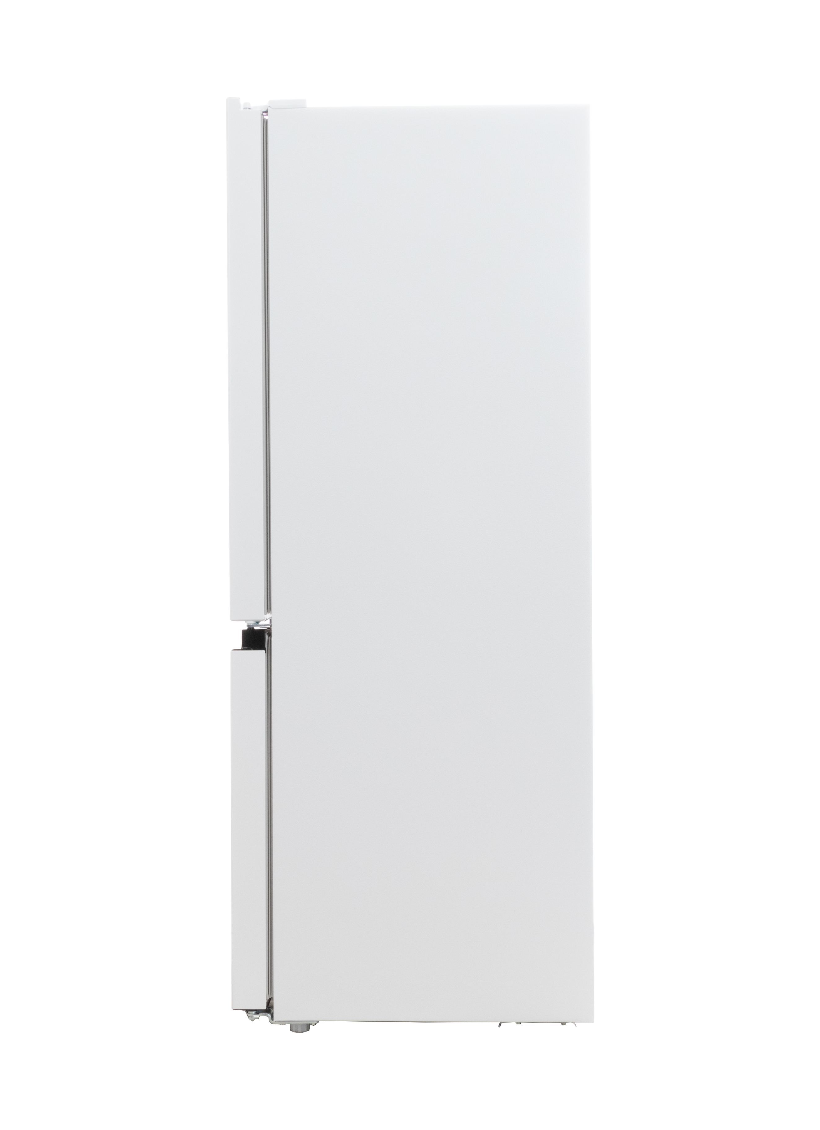 Réfrigérateur blanc, vue latérale, design épuré.