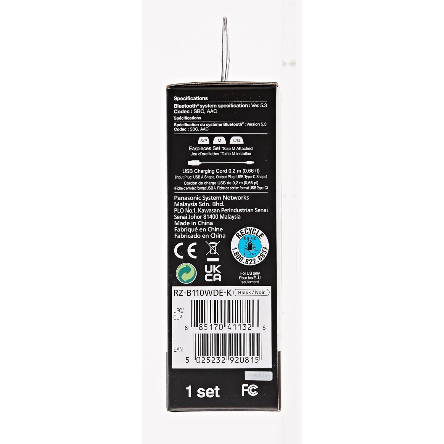 Schwarze Box mit Produktdetails und Barcode.