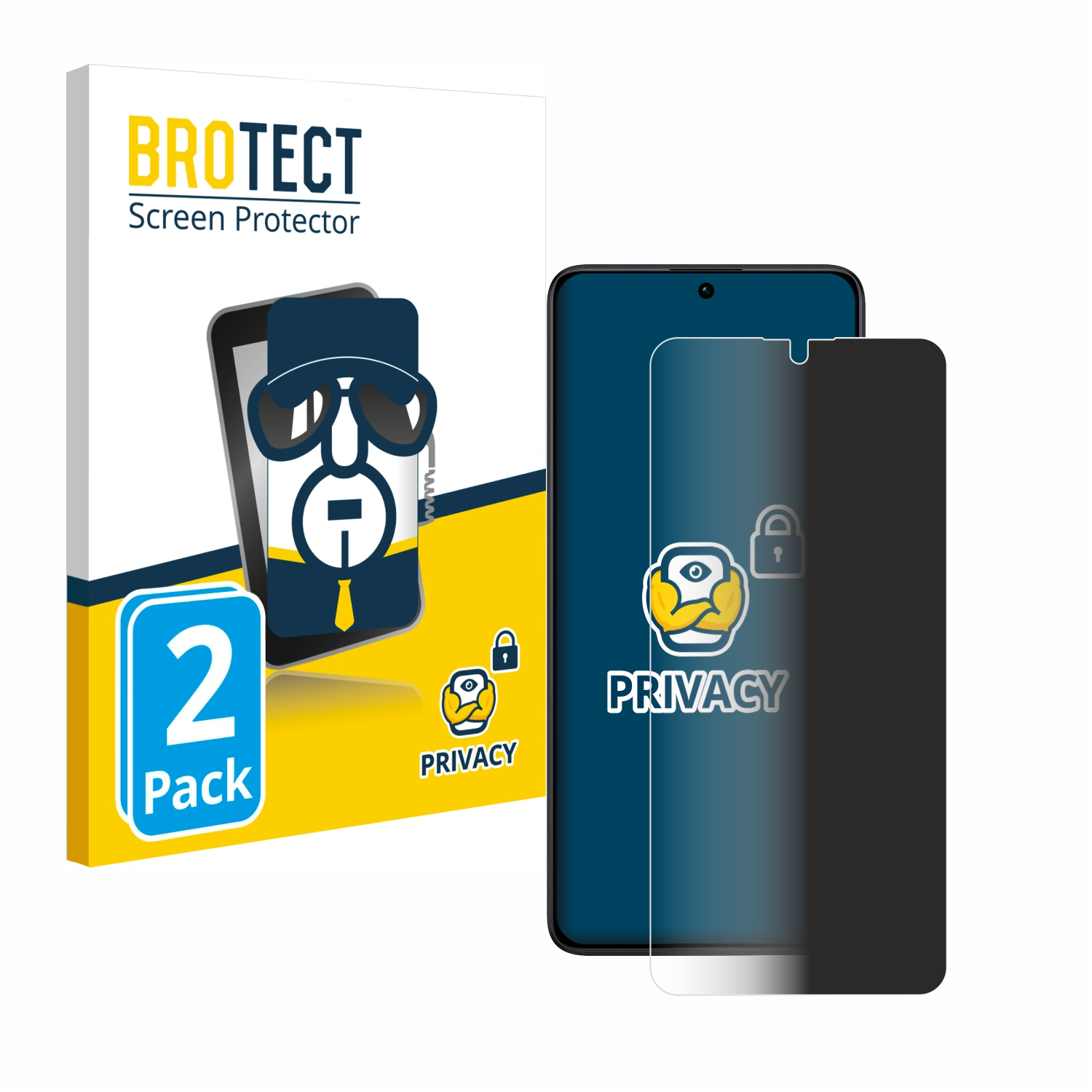 BroTect Displayschutzfolien Box und zwei Displayschutzfolien. Der Schutz ist schwarz.