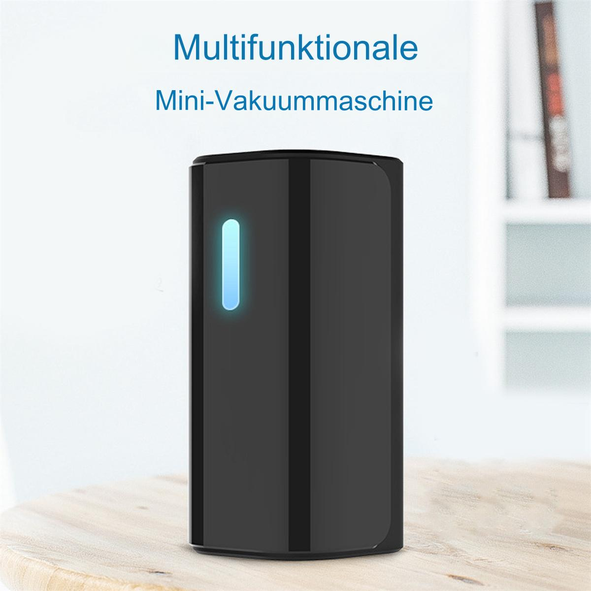 Ein schwarzer Mini-Staubsauger mit blauem Licht. Der Text sagt, es sei ein Mini-Staubsauger.