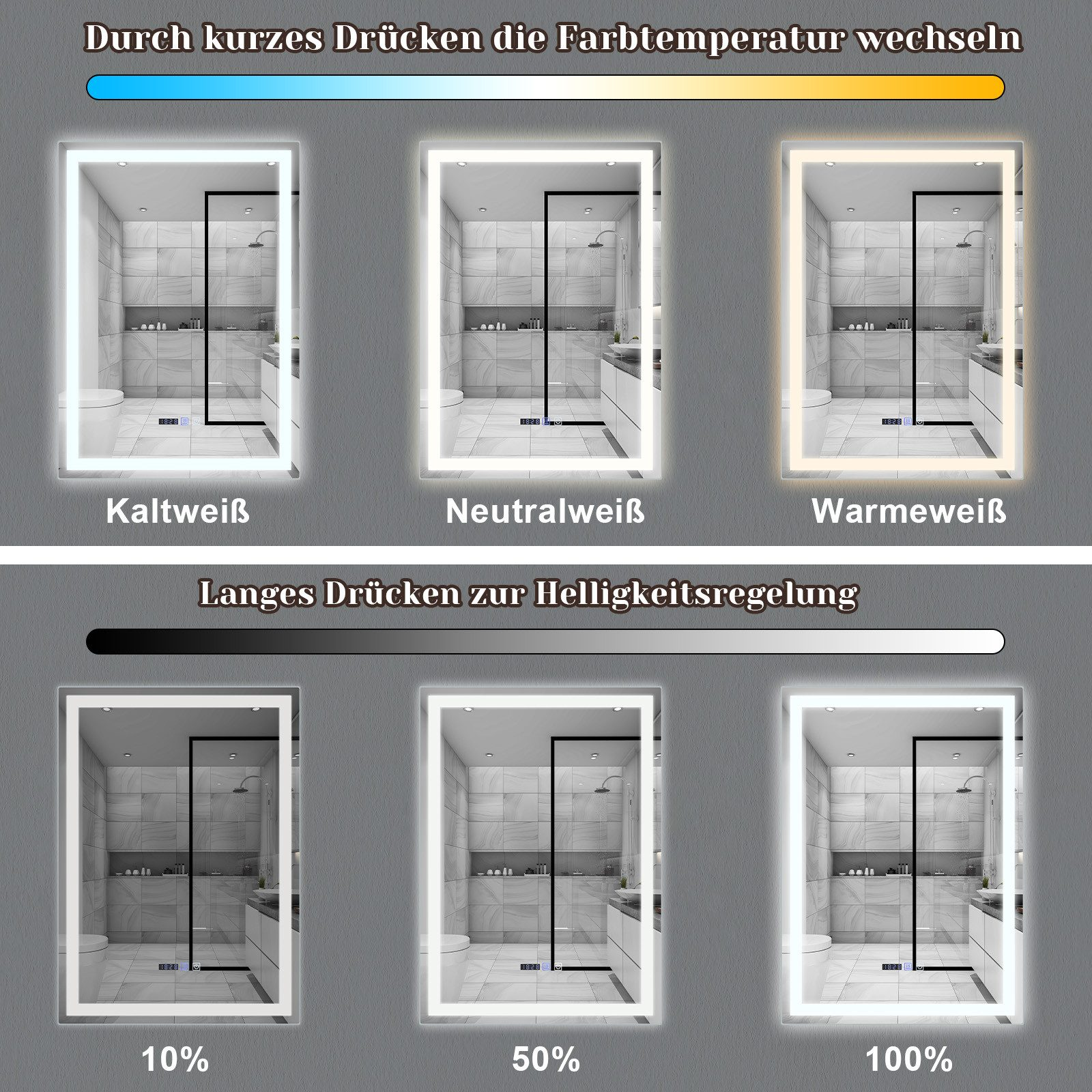 Trzy lustra, każde z innym kolorem światła i jasnością.
