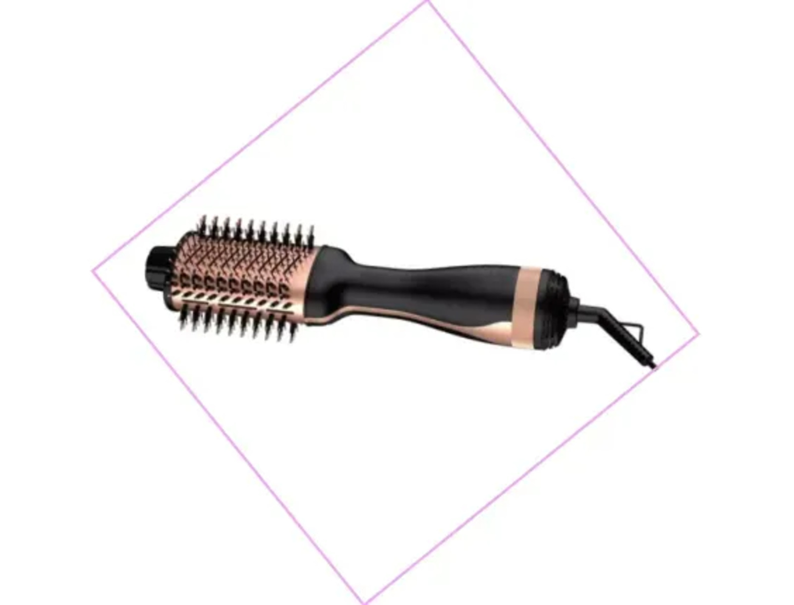 Un cepillo para peinar el cabello con mango negro y detalles en oro rosa.