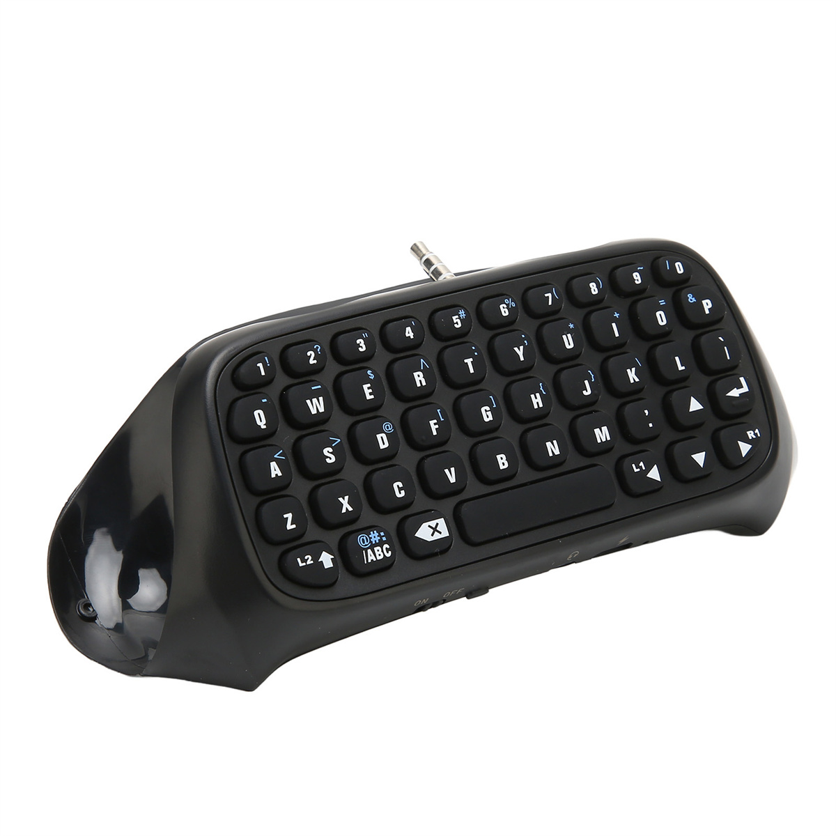 Schwarze Tastatur mit Joystick-ähnlicher Form, Tasten und Anschlussbuchse.
