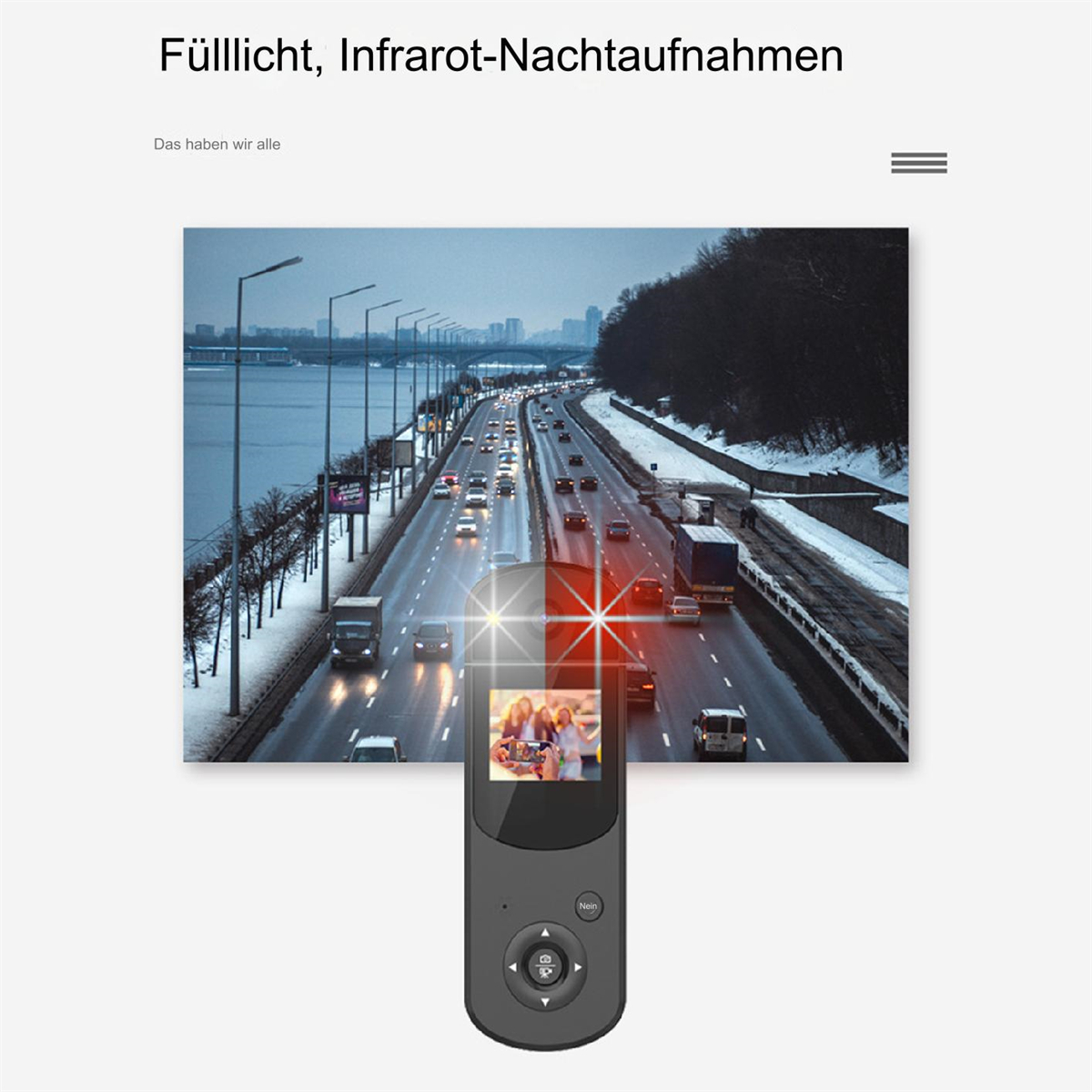 Ein Fernbedienungsgerät zeigt ein Bild von Personen auf einer Autobahn mit Autos.