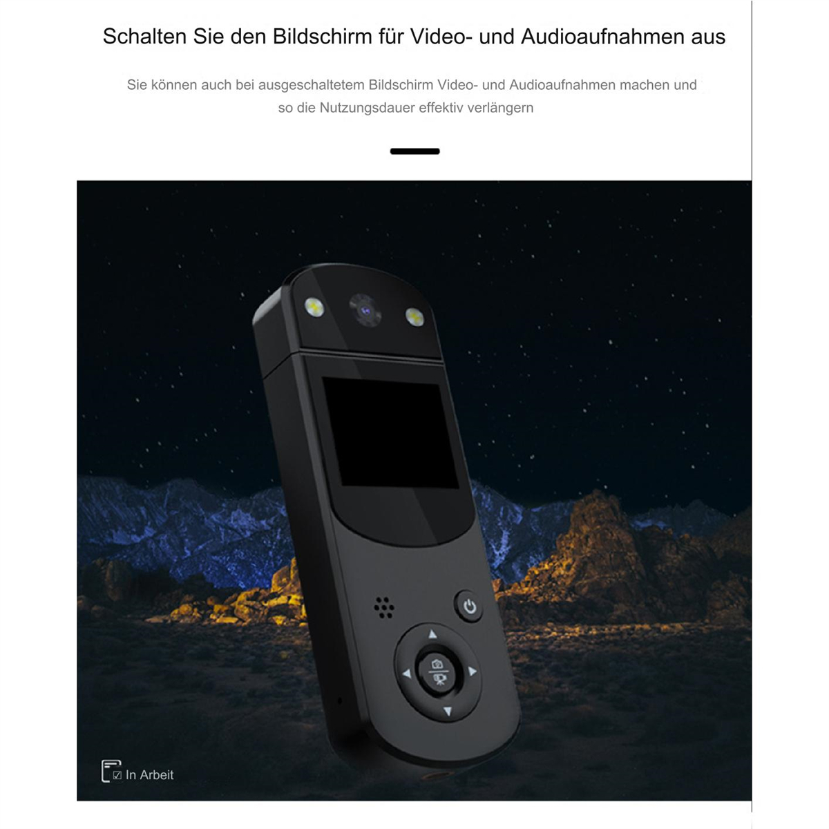 Ein schwarzes Gerät mit Bildschirm, Tasten und Kamera.
