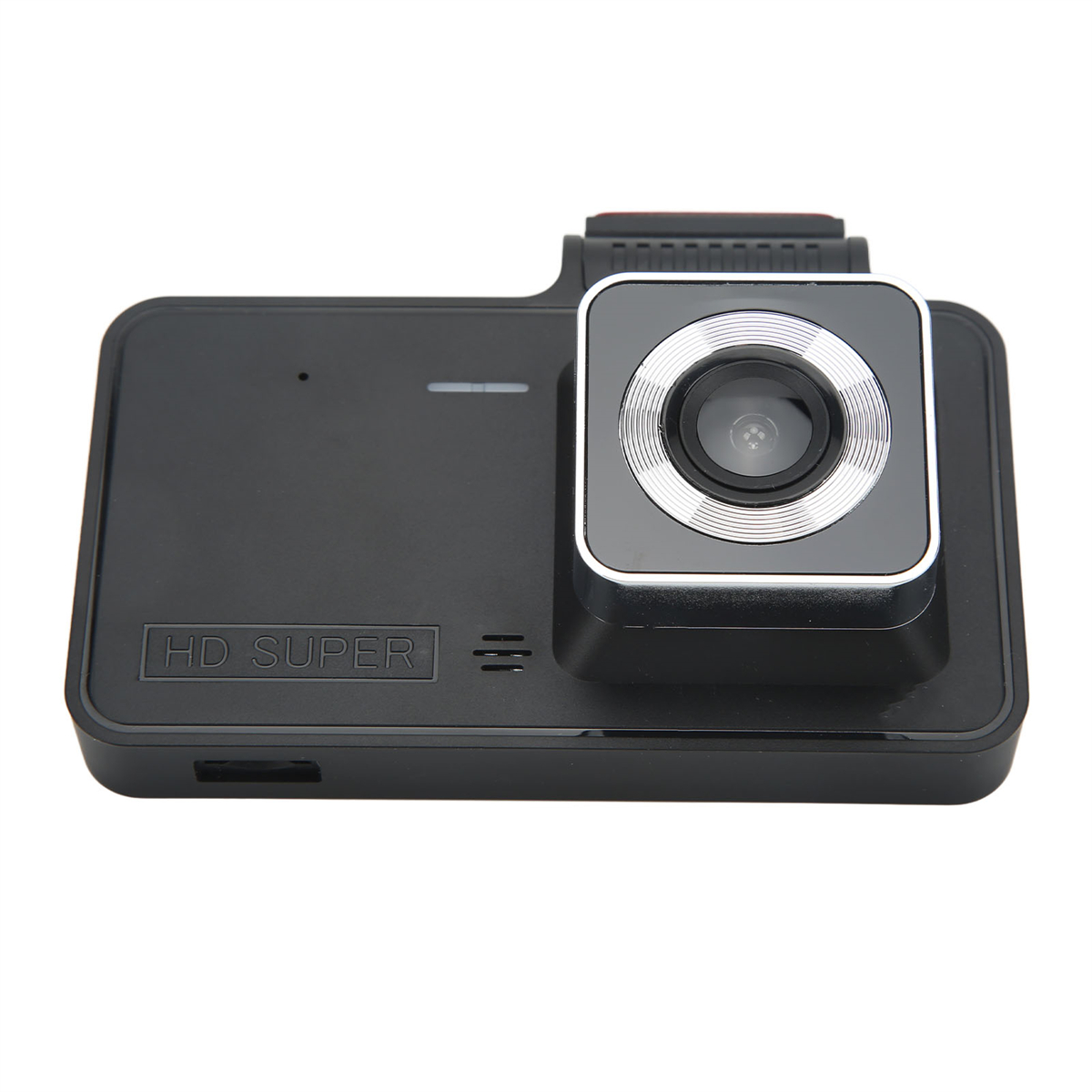 Eine schwarze Dashcam mit Objektiv, Bildschirm und den Worten 'HD SUPER'.