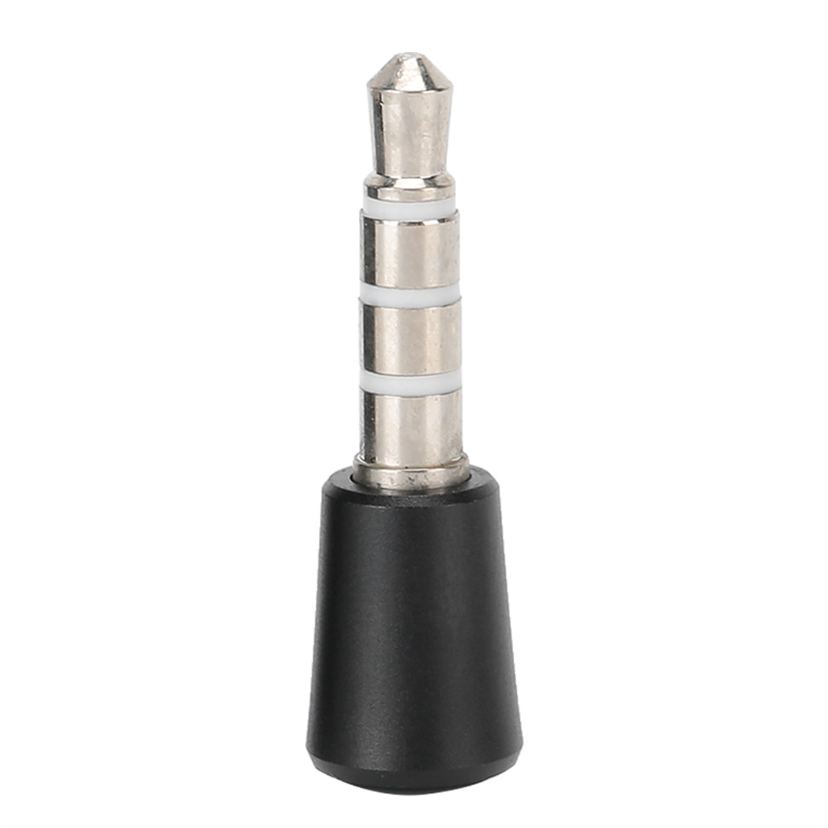 Ein 3,5-mm-Audio-Klinkenadapter mit schwarzem Sockel und metallischer Spitze.