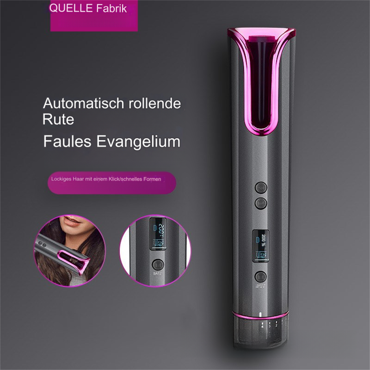 Lockenstab mit pinken Akzenten und Digitalanzeige.