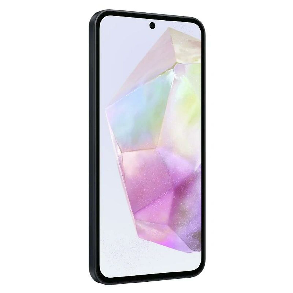 Ein schwarzes Smartphone mit einem juwelenartigen Display und einem schlanken Design.