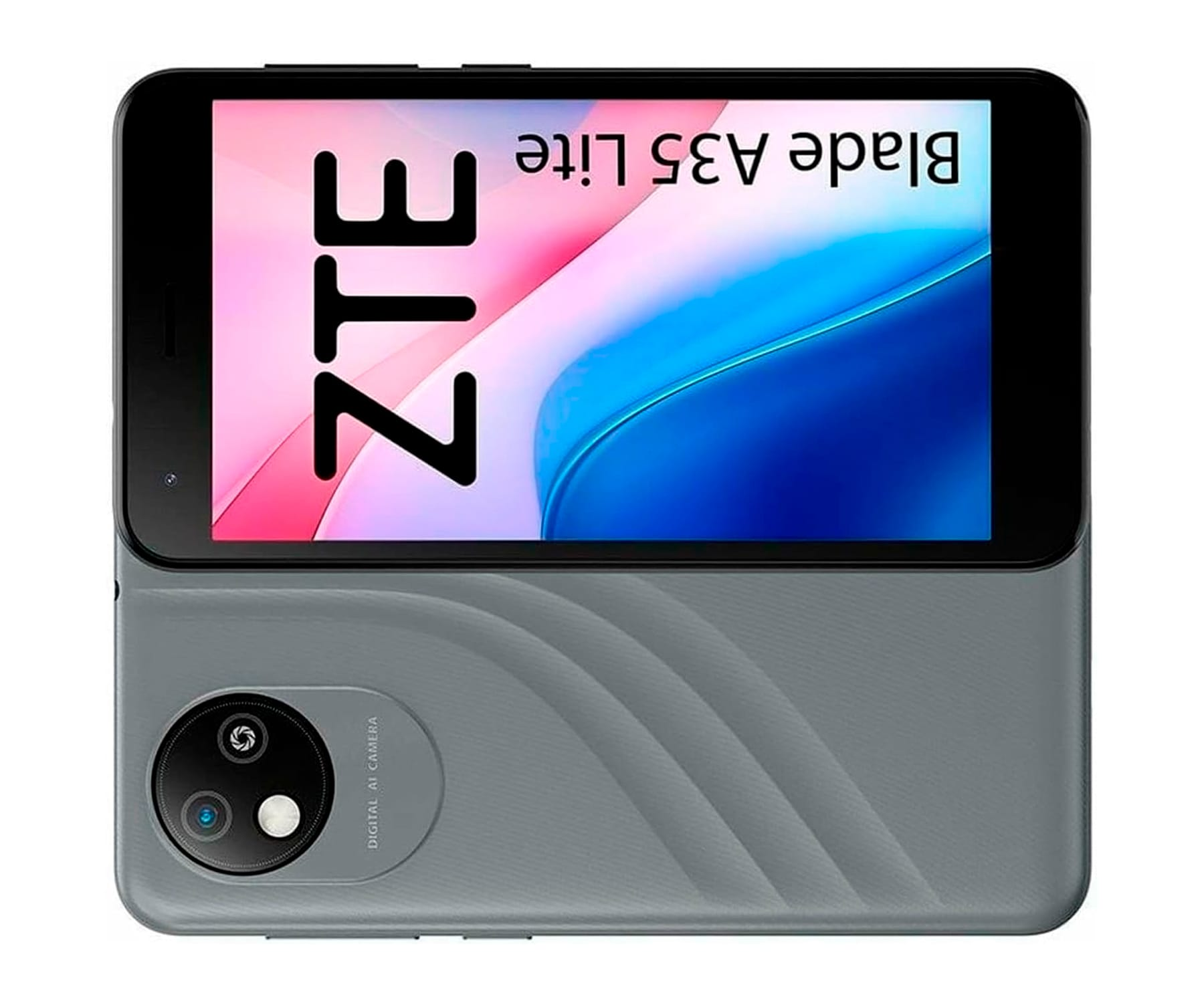 Uno smartphone grigio con il logo ZTE Blade A35 Lite sullo schermo.