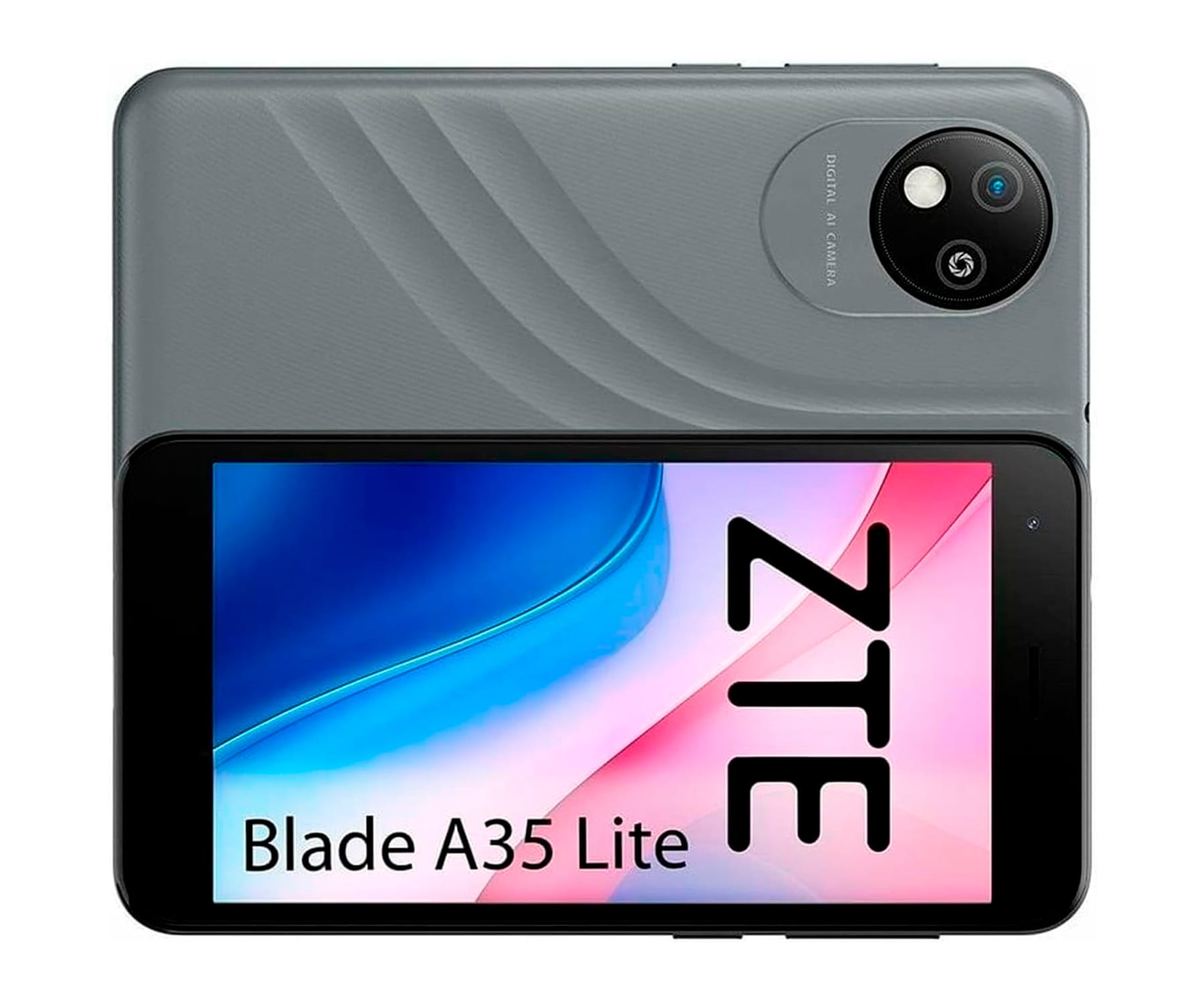 Uno smartphone grigio ZTE Blade A35 Lite con doppia fotocamera.