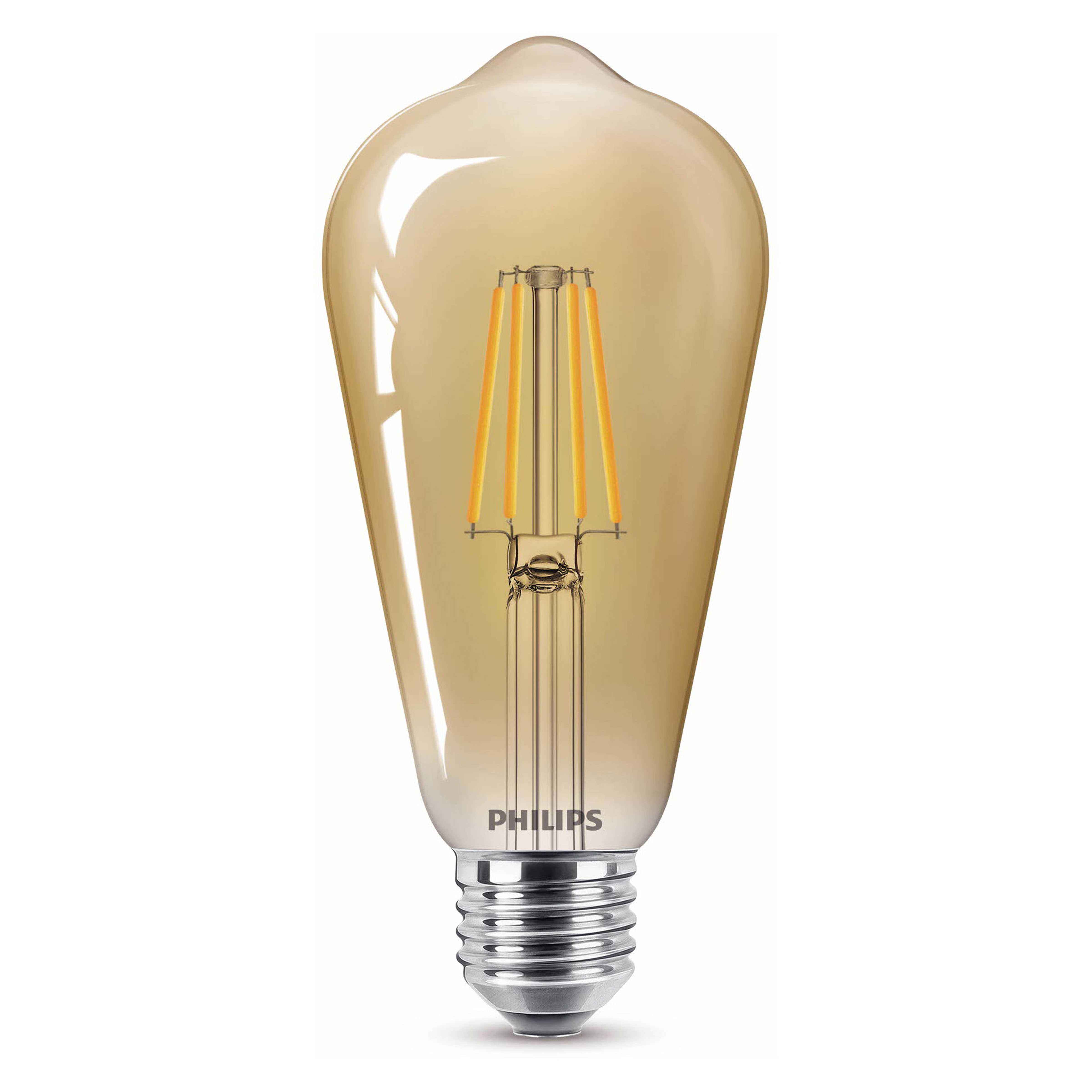 Una lampadina in stile vintage con vetro trasparente e un filamento.