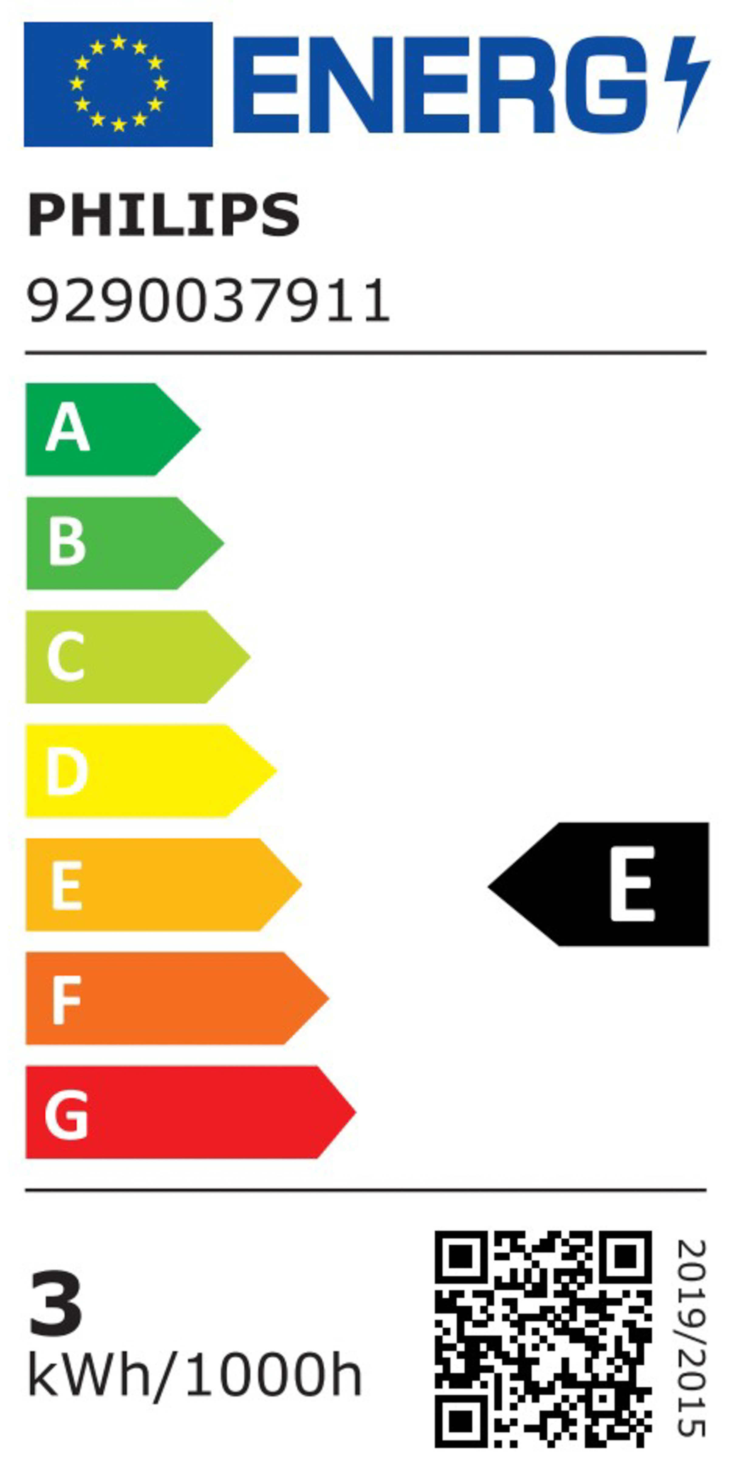 Energielabel voor een gloeilamp met energie-efficiëntieklasse E en andere details.