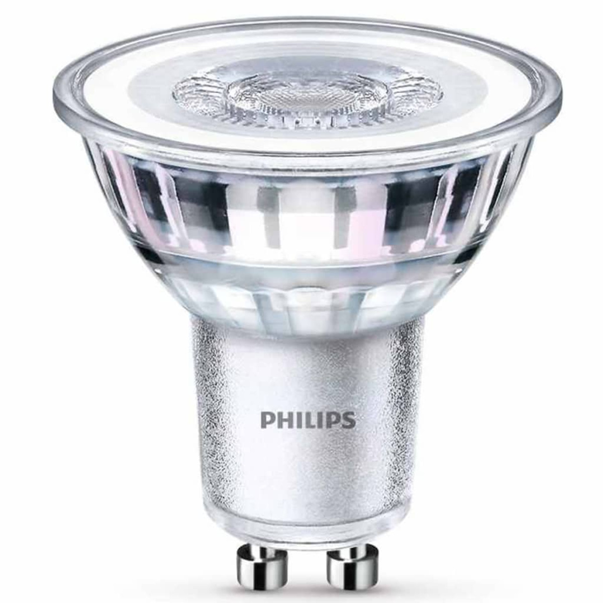 Philips light bulb, silver base, clear glass with a visible filament.
