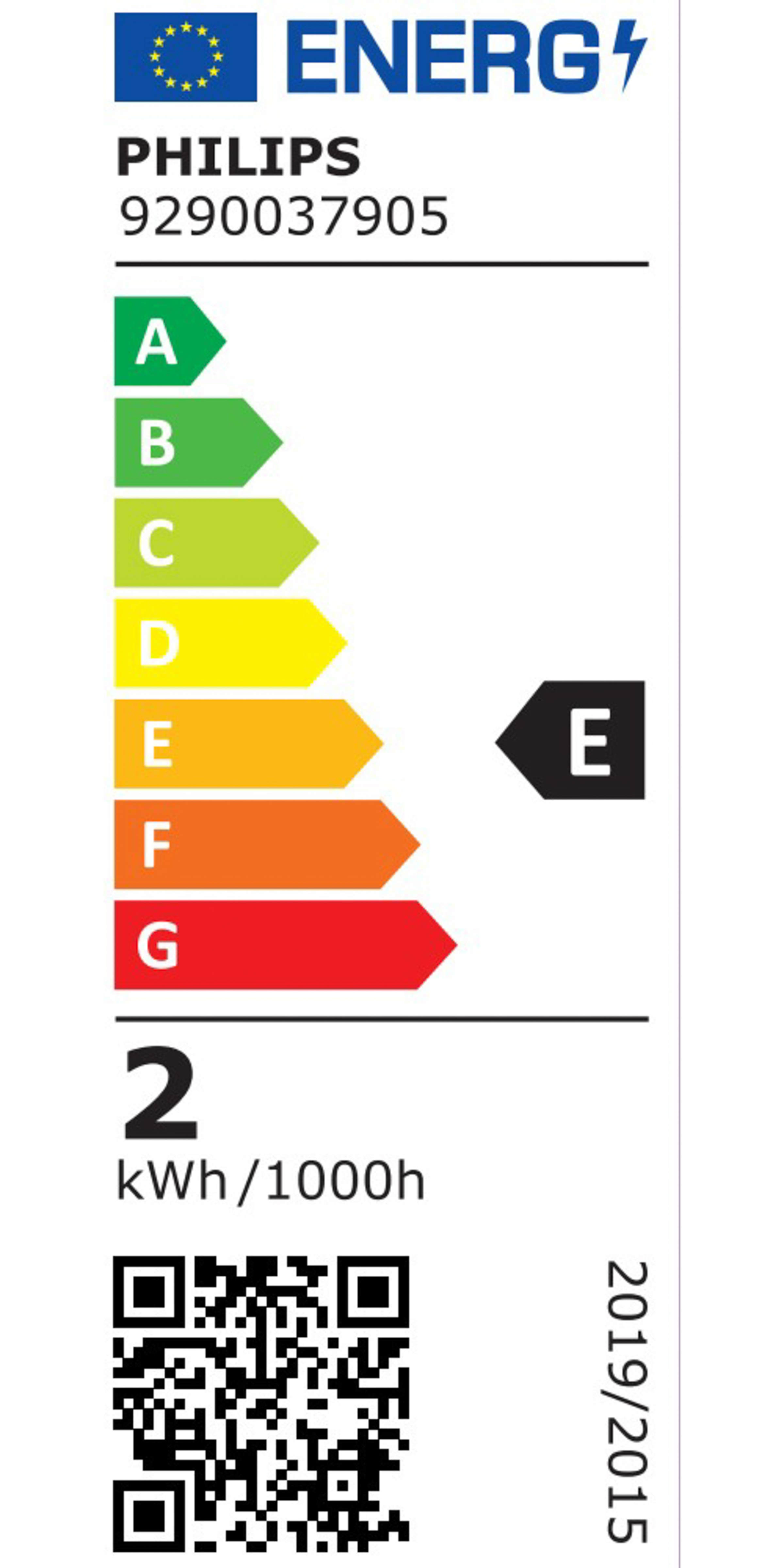 Etichetta energetica per un prodotto Philips, che mostra la classe di efficienza energetica.