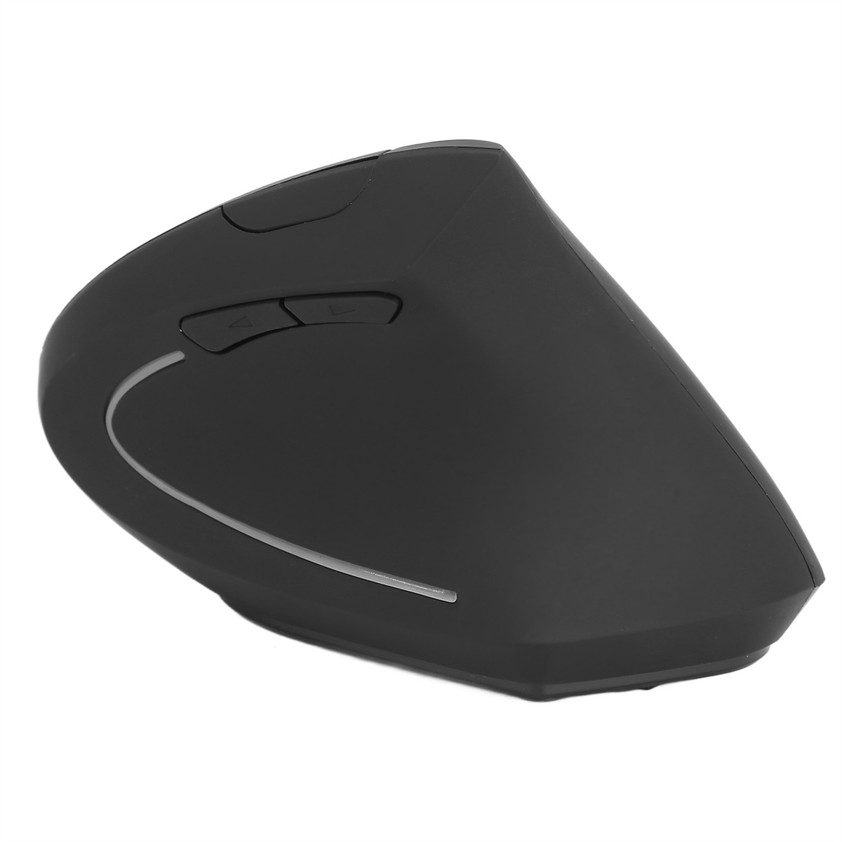 Schwarze ergonomische Maus mit Knöpfen und geschwungenem Design.