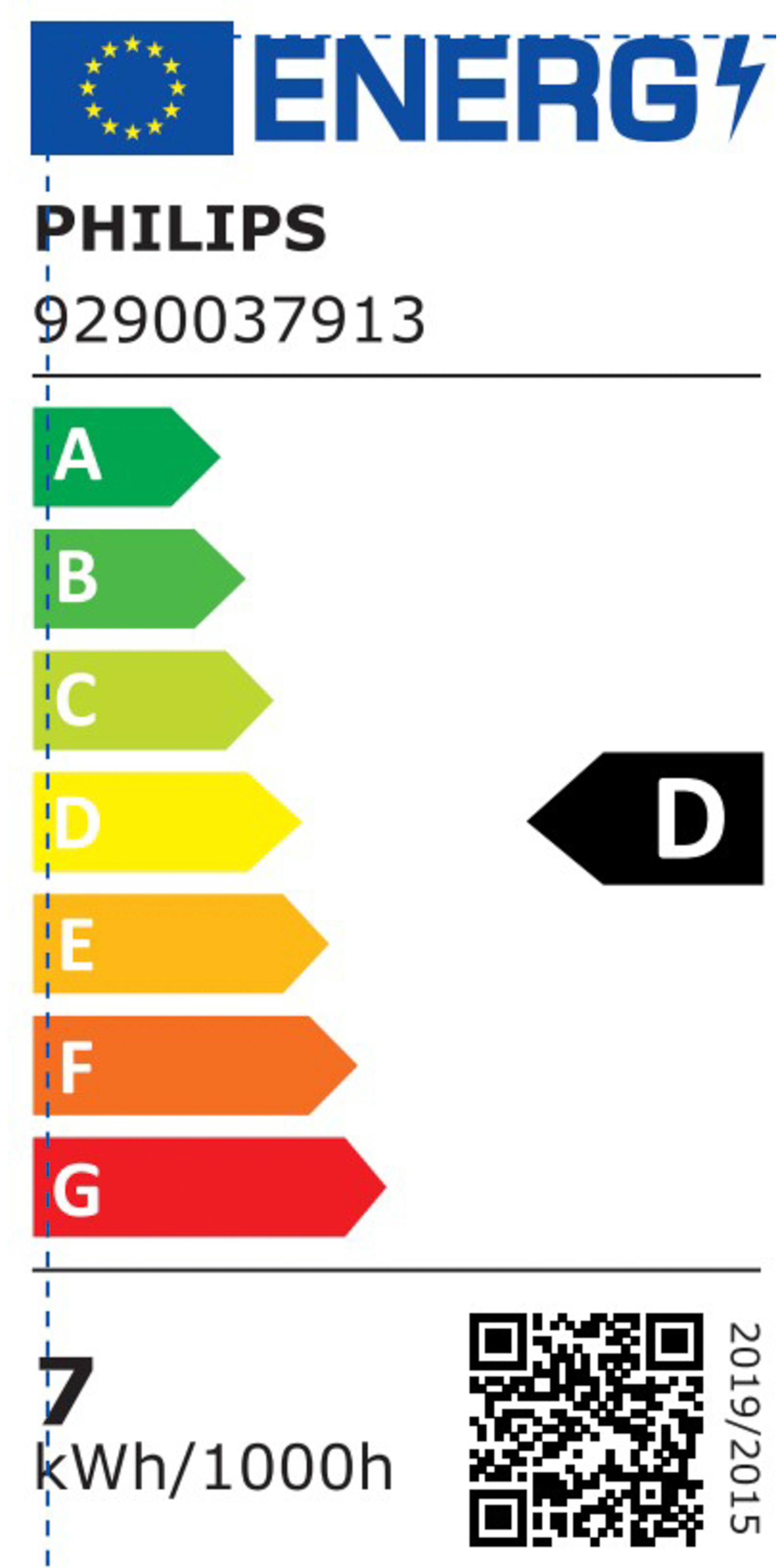 Energielabel voor een Philips-product, toont de energie-efficiëntieklasse.