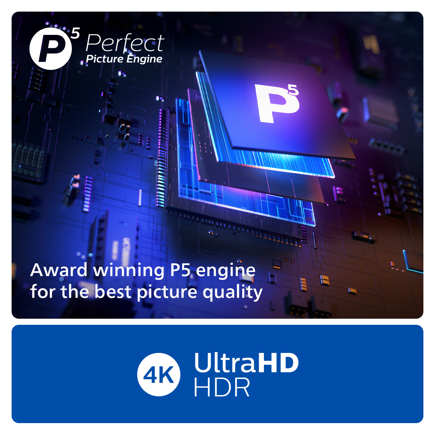 Grafik eines Computerchips mit Text, der UltraHD HDR und 4K angibt.