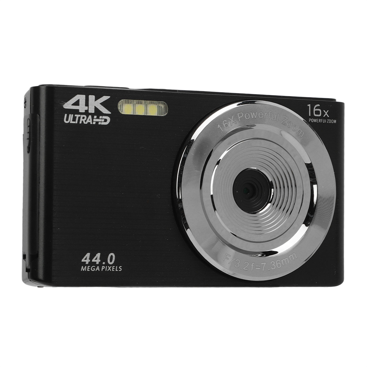Schwarze Kamera mit 4K Ultra HD und 16x Zoom.