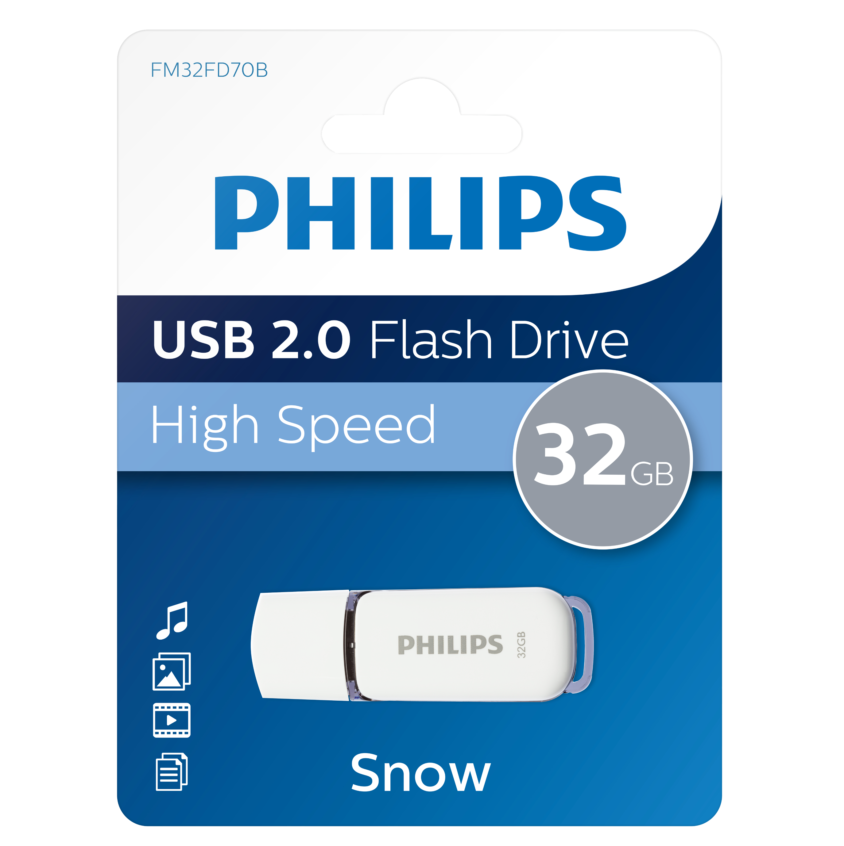 Pamięć flash USB w opakowaniu. Dysk jest biały, z nadrukiem "PHILIPS".