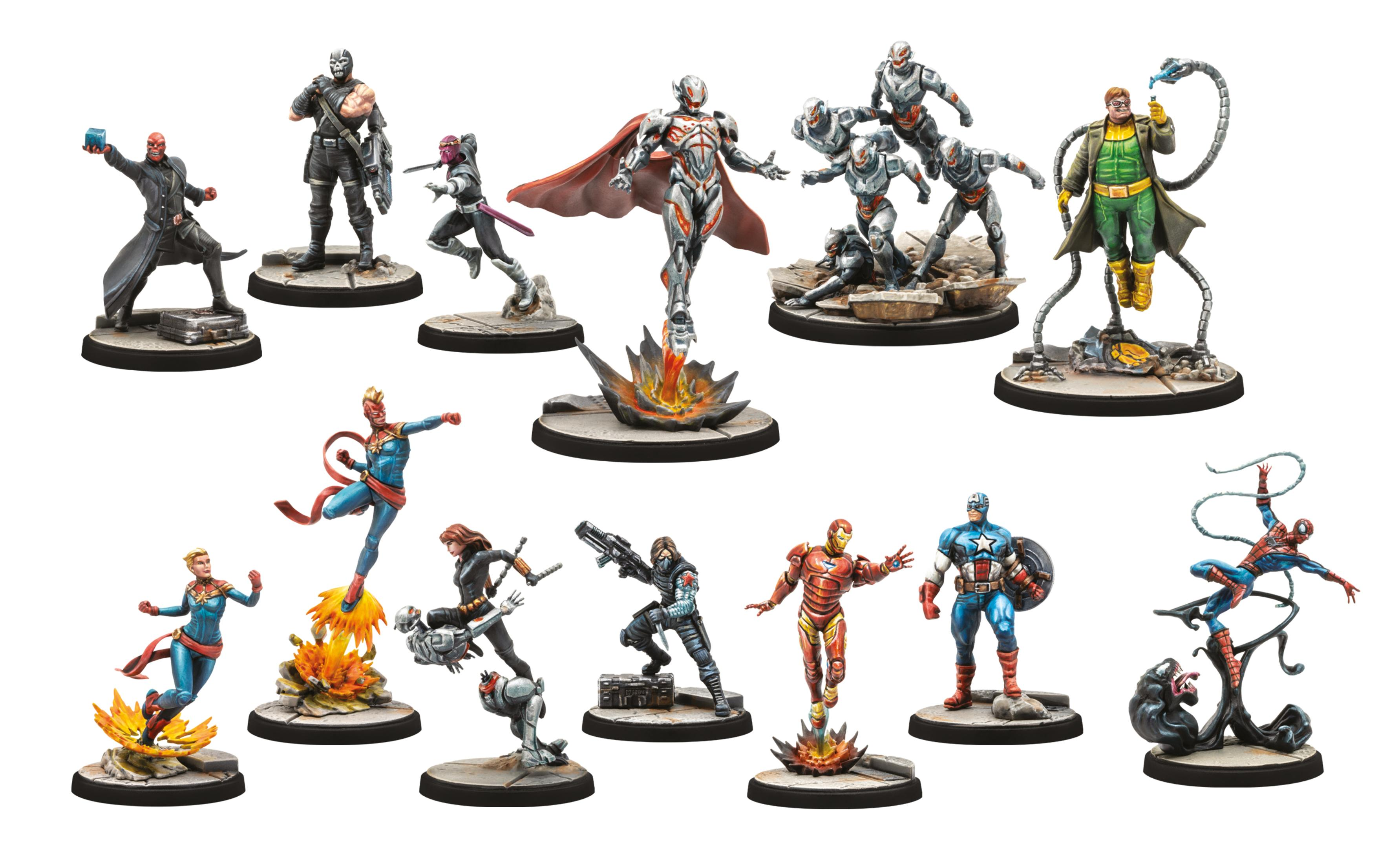 Marvel-Actionfiguren verschiedener Charaktere, darunter Captain America und Spider-Man.