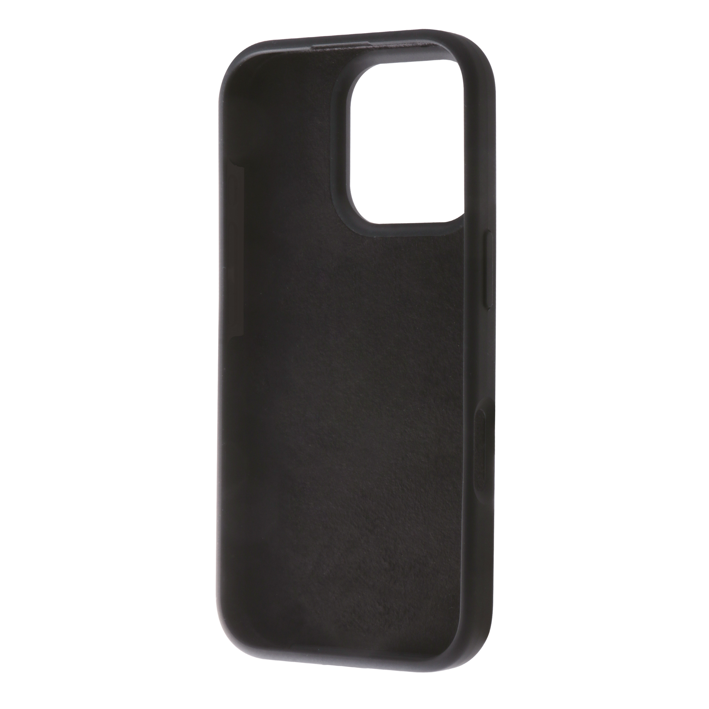 Funda de teléfono negra. Es una funda negra sólida y simple con un recorte para la cámara.