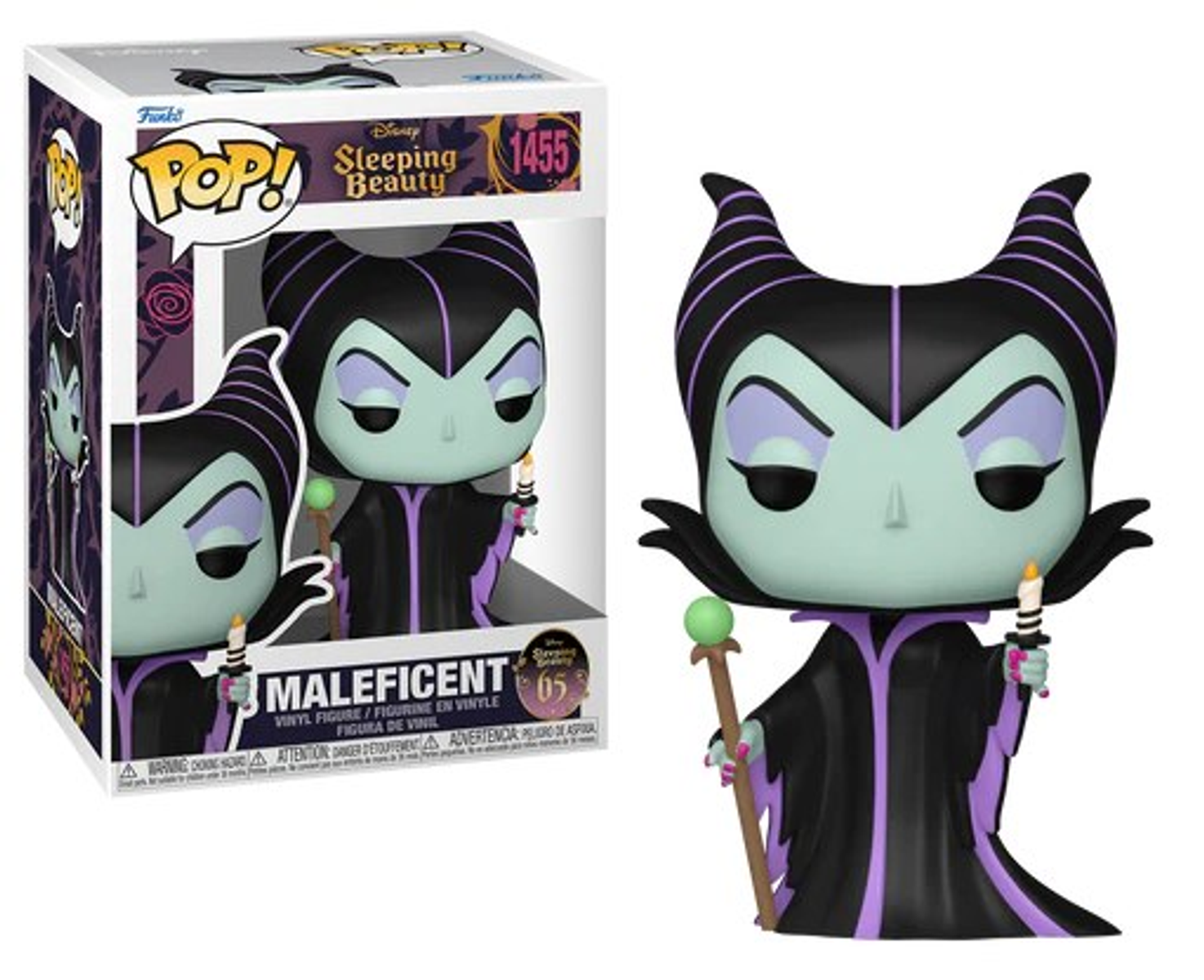 Figurka Funko Pop Maleficent trzymająca laskę i świecę.