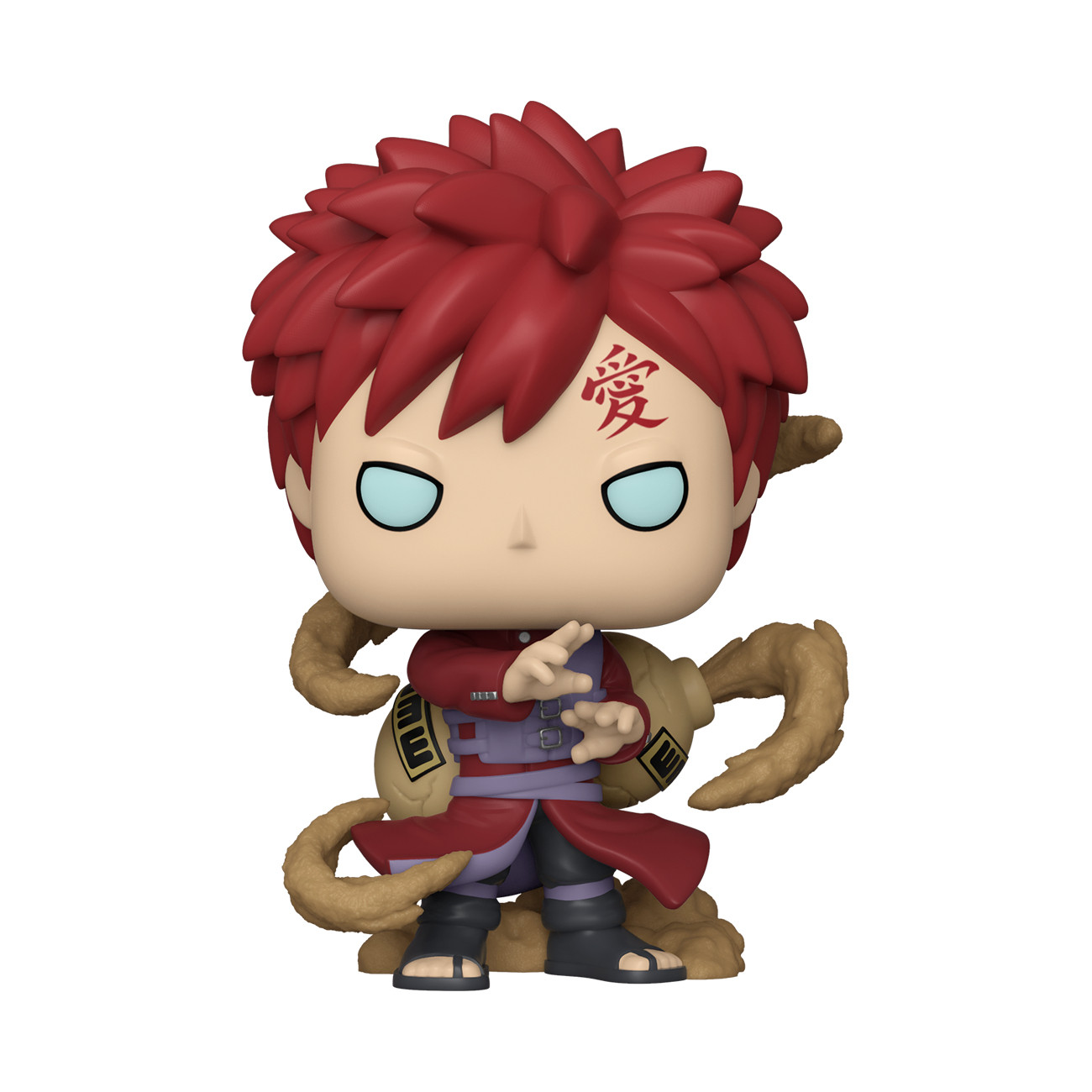 Funko Pop di Gaara, con sabbia e il kanji dell'amore sulla fronte.