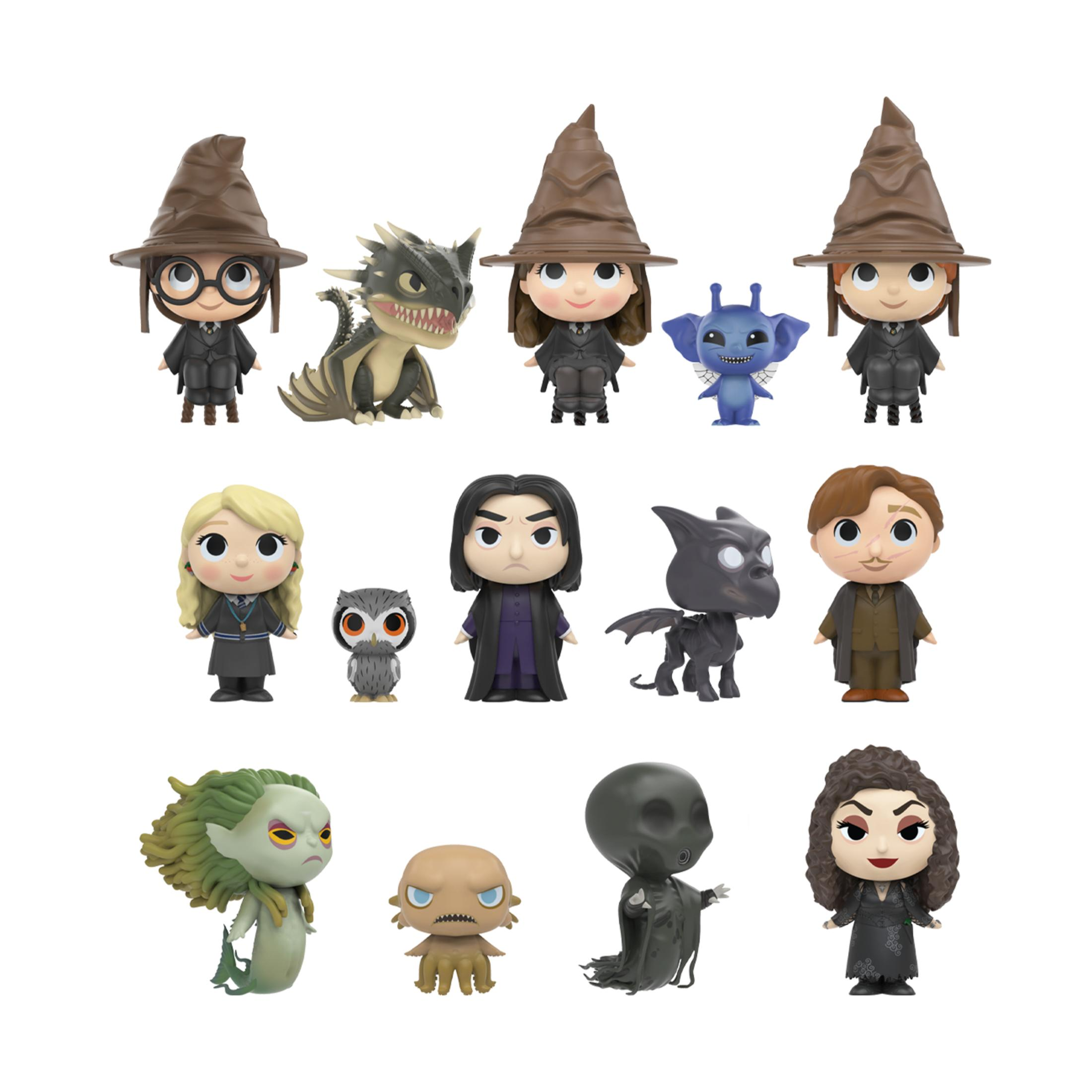 Eine Sammlung von Harry Potter-Charakterfiguren, darunter Harry, Ron, Hermine und andere.