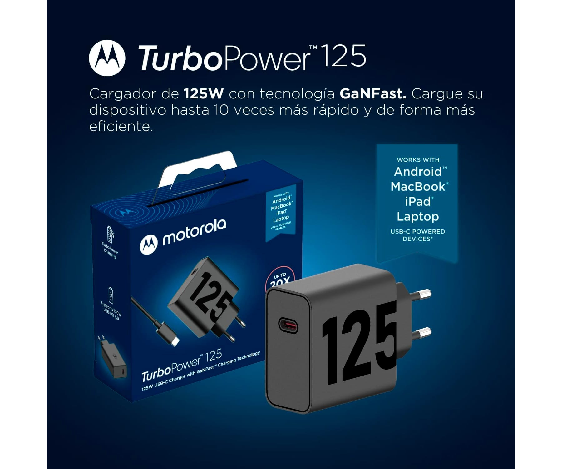 Un cargador negro con el número 125.