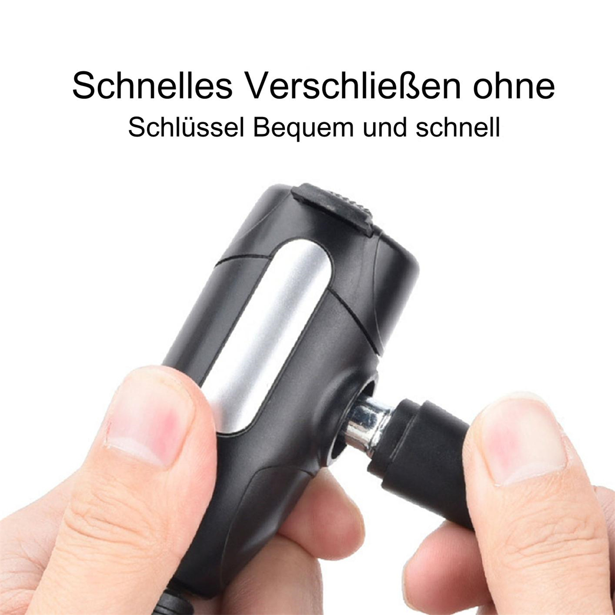 Hände halten ein schwarzes Gerät, möglicherweise eine Fahrradpumpe, mit einem silbernen Teil.