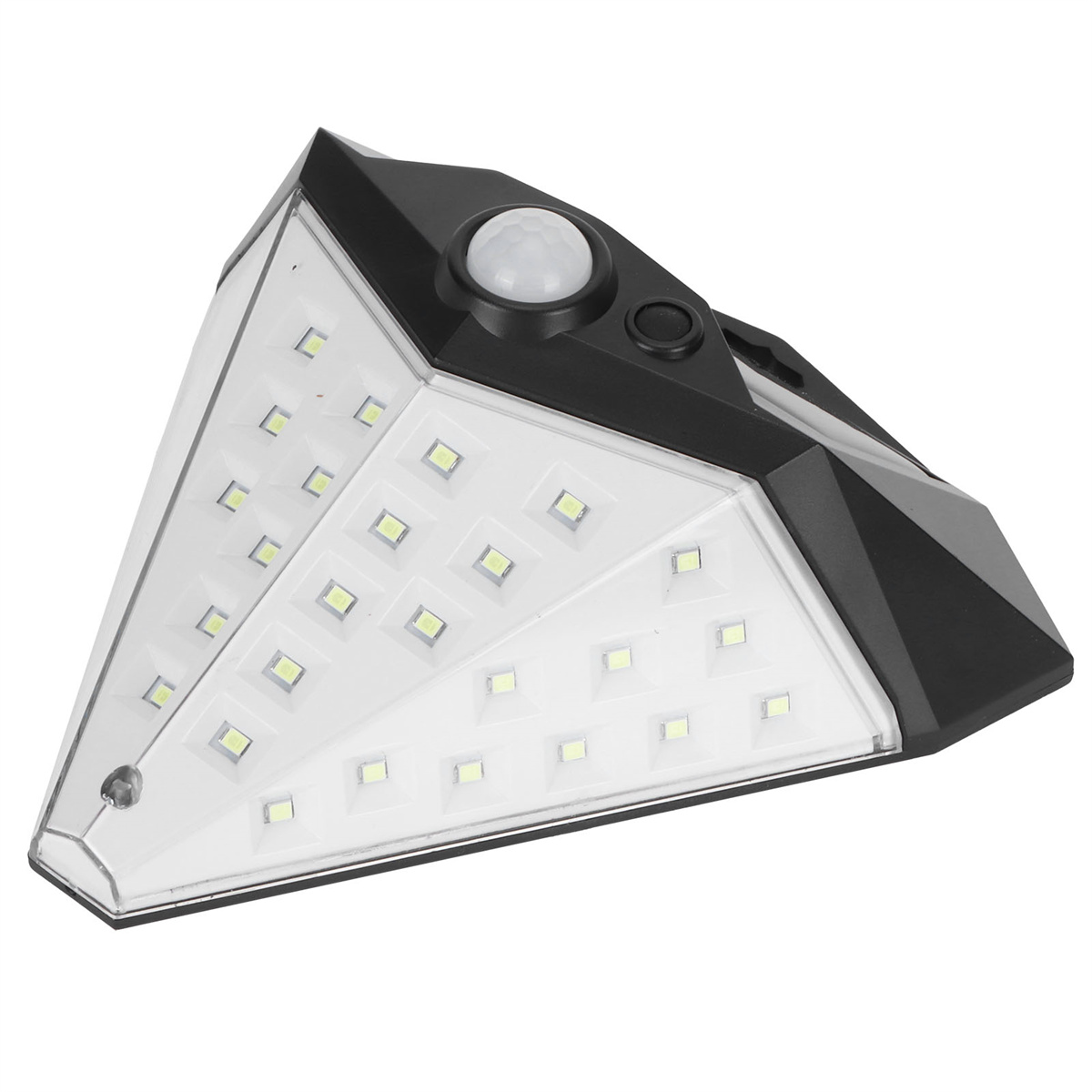 Schwarz-weißes Solarlicht mit mehreren LED-Leuchten. Weißer Hintergrund.
