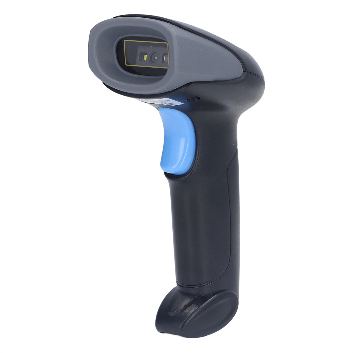 Schwarzer und grauer Handscanner mit blauem Knopf.