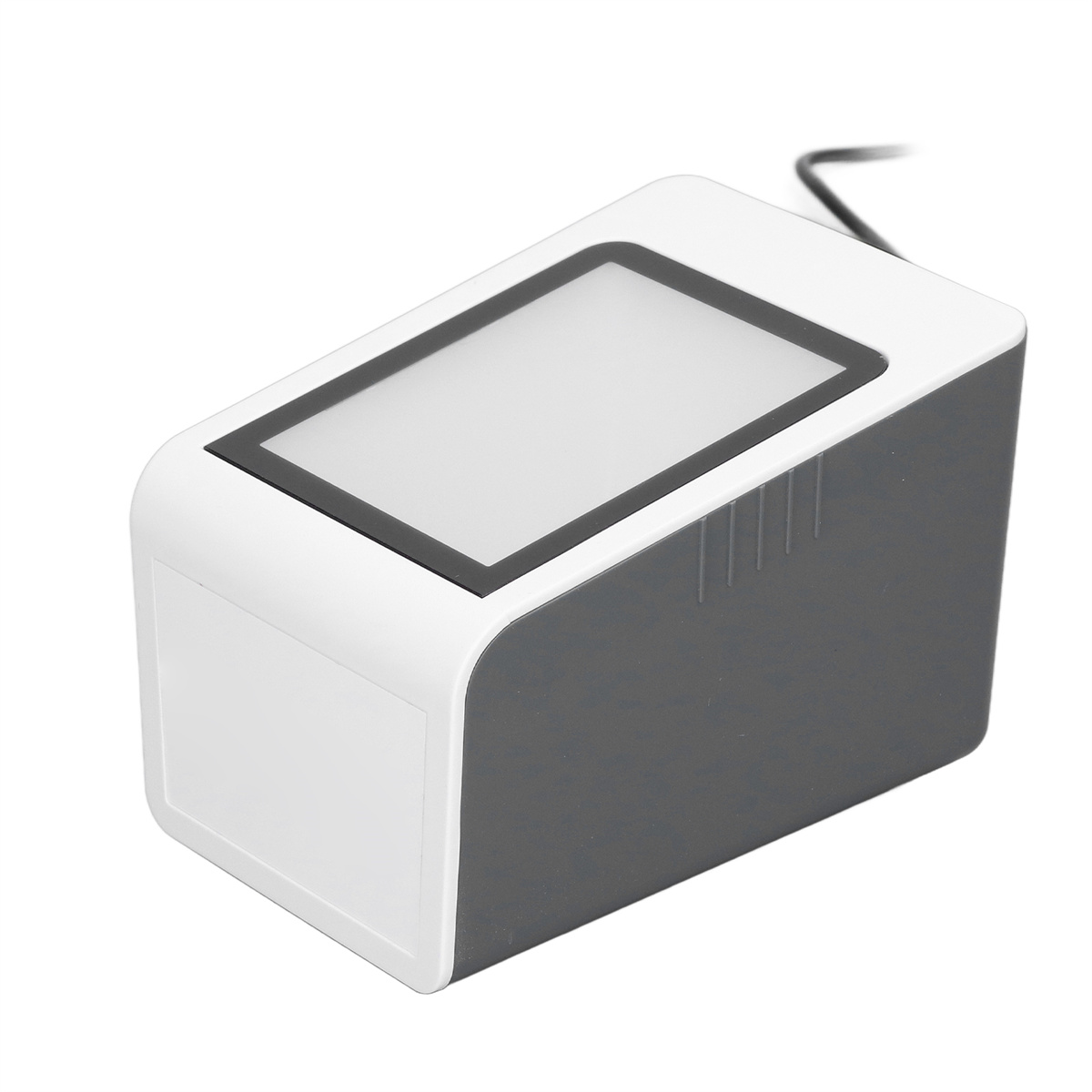 Ein weißer und grauer Fingerabdruckscanner. Er hat einen schwarzen Rahmen um den Scanbereich.