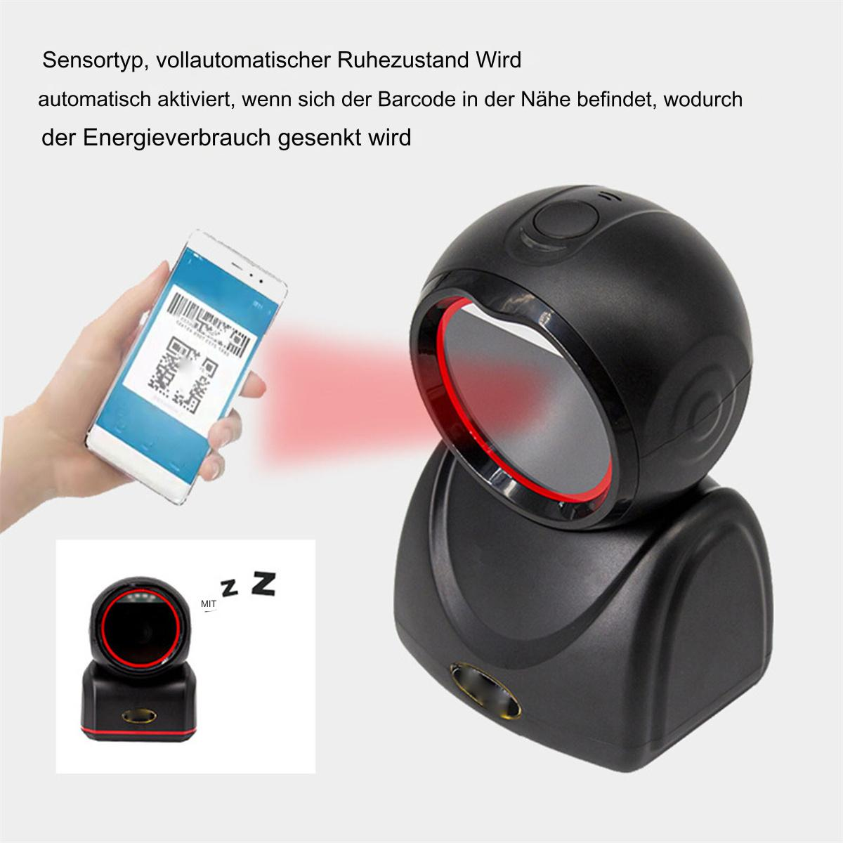 Ein Handheld-Barcode-Scanner mit rotem Licht scannt ein Smartphone.
