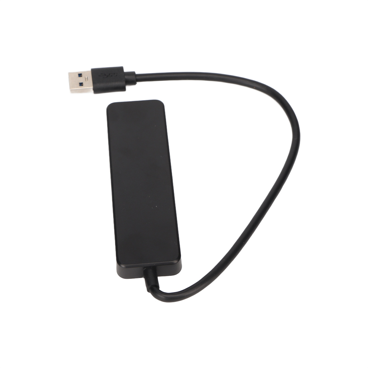Schwarzer USB-Hub mit einem schwarzen Kabel.