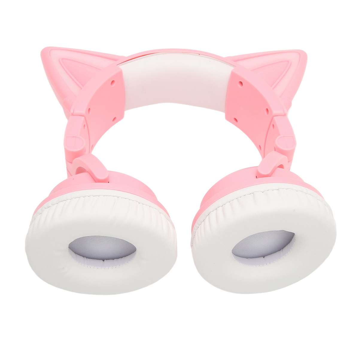 Pinke Katzenohr-Kopfhörer. Die Ohrmuscheln sind weiß. Das obere Band ist pink und hat Katzenohren.