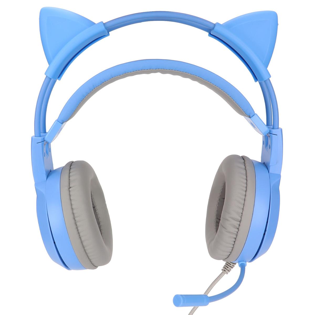 Blaue Katzenohr-Kopfhörer mit Mikrofon.