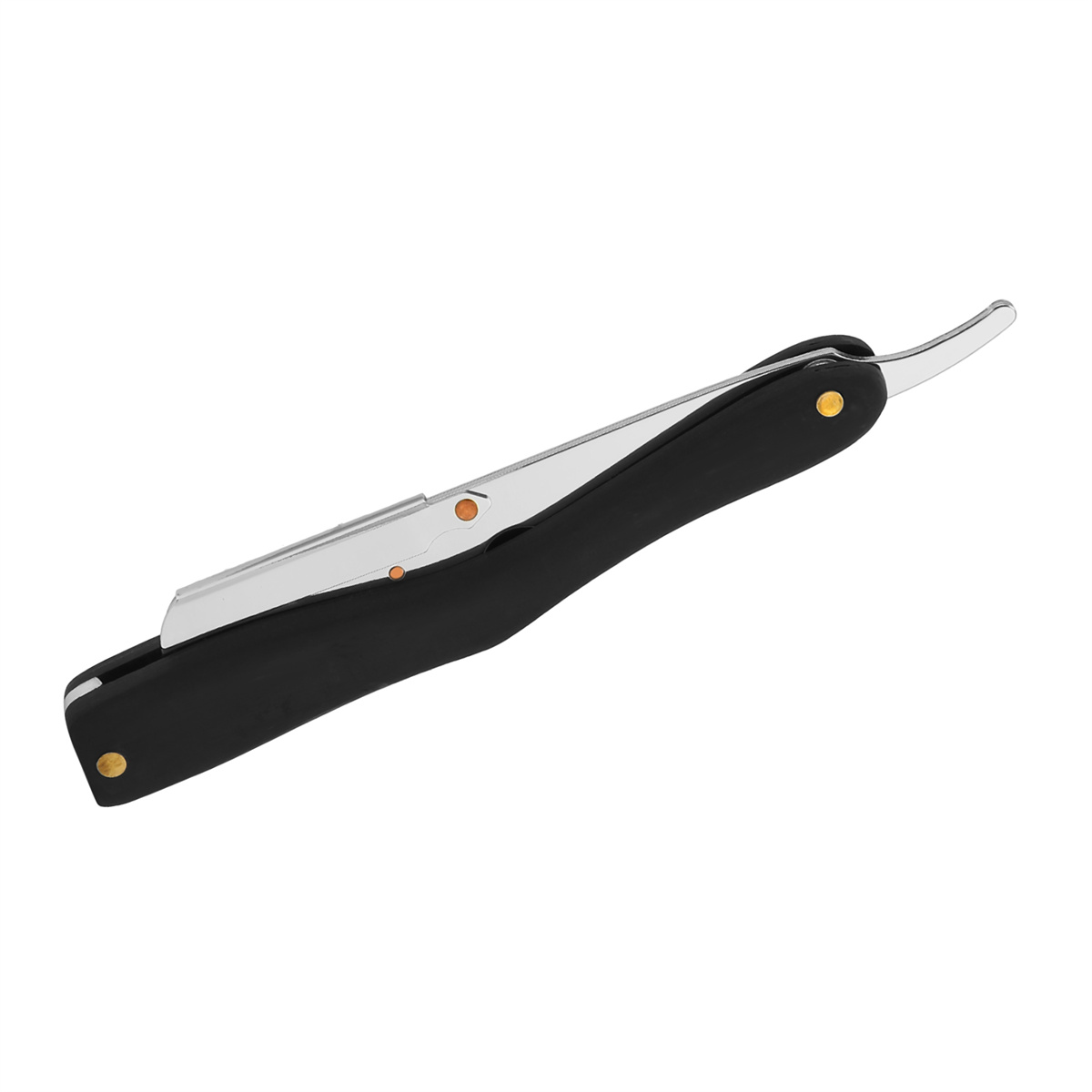 Ein schwarzer Rasiermesser auf einer weißen Oberfläche.