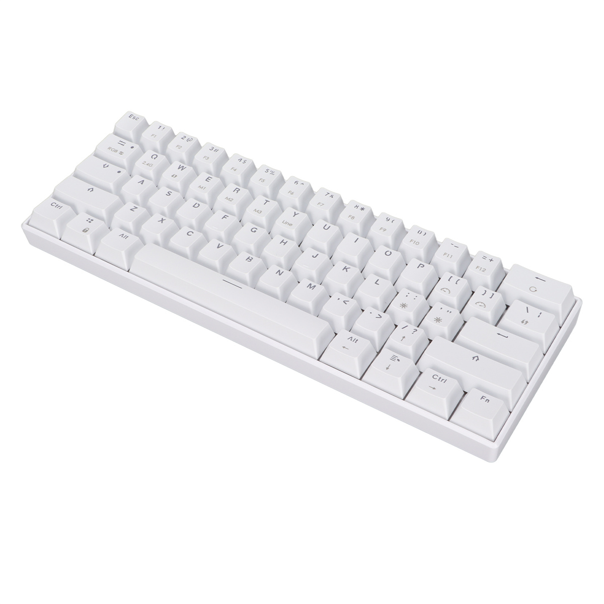 Weiße Tastatur. Weiße Tasten mit Buchstaben und Zahlen. Kompaktes Design.