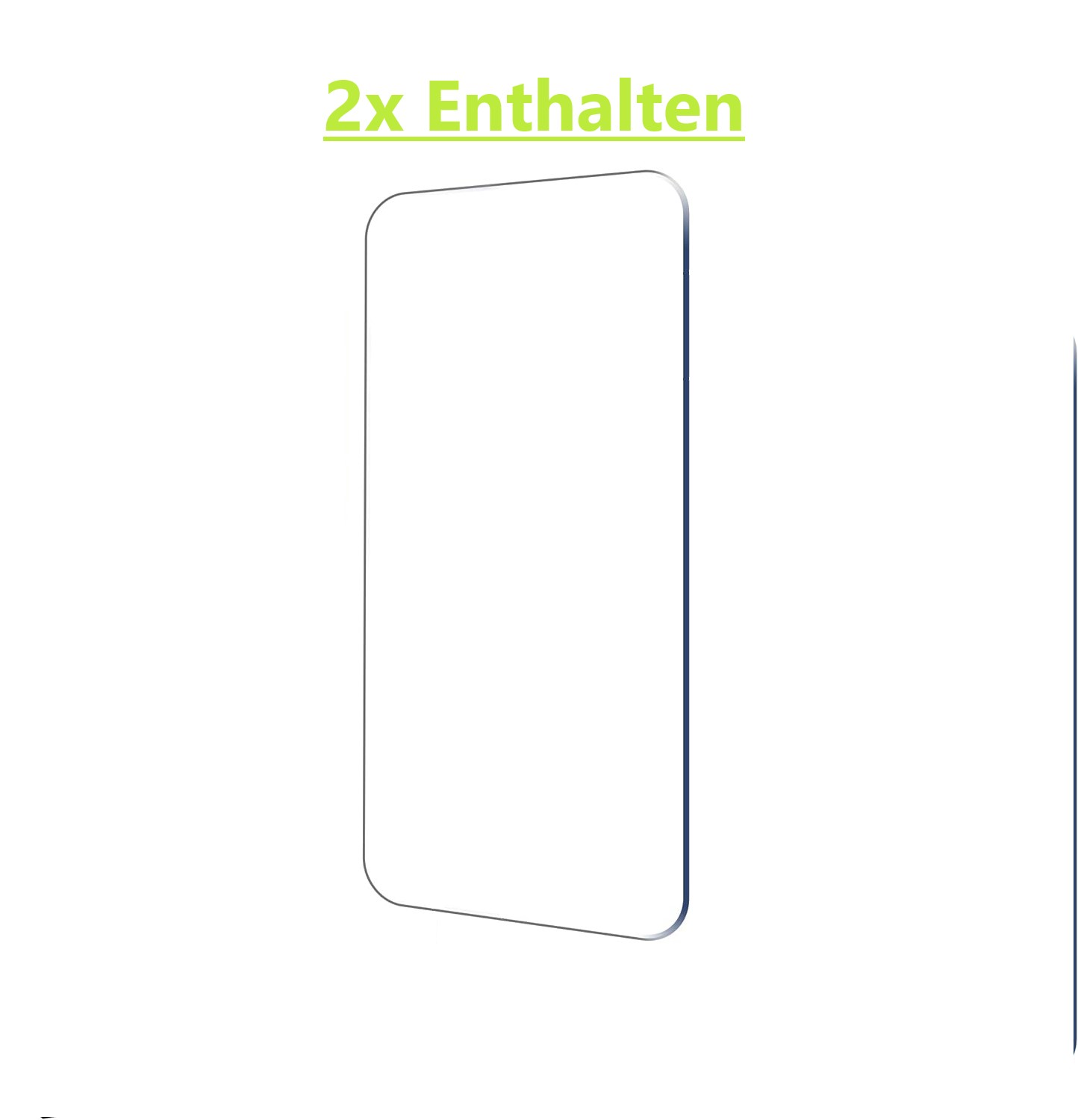 Zwei rechteckige Displayschutzfolien. Der Text '2x Enthalten' steht darüber. Der Hintergrund ist weiß.