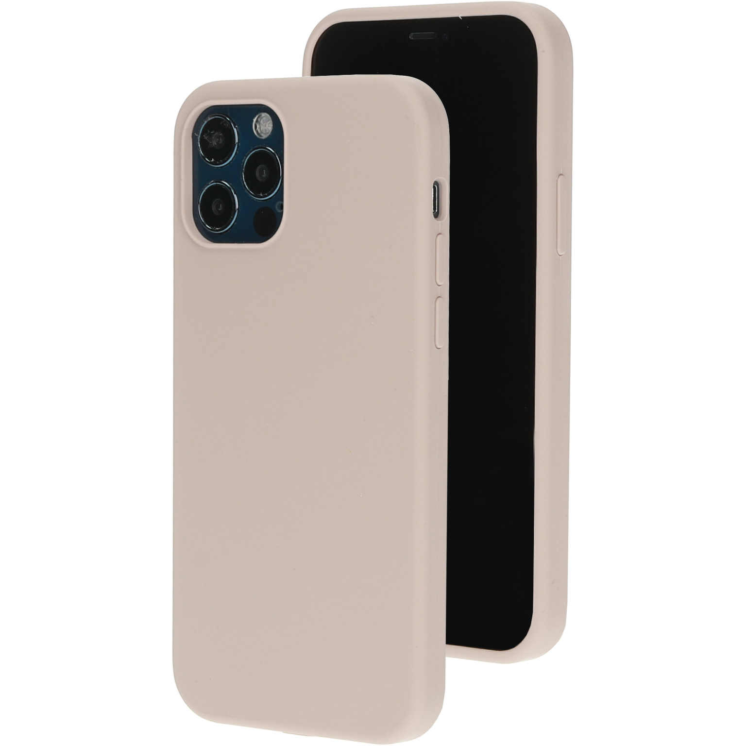 A light pink phone case with a phone inside. The phone has a black screen.