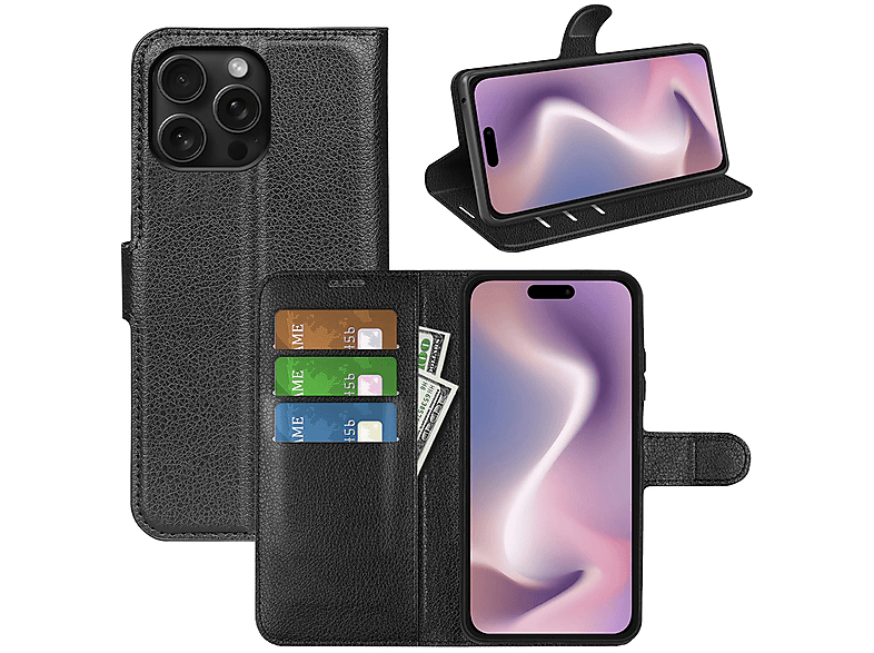 MOBYDEFEND iPhone 16 Pro Hoesje Bookcase Sluiting Voorkant