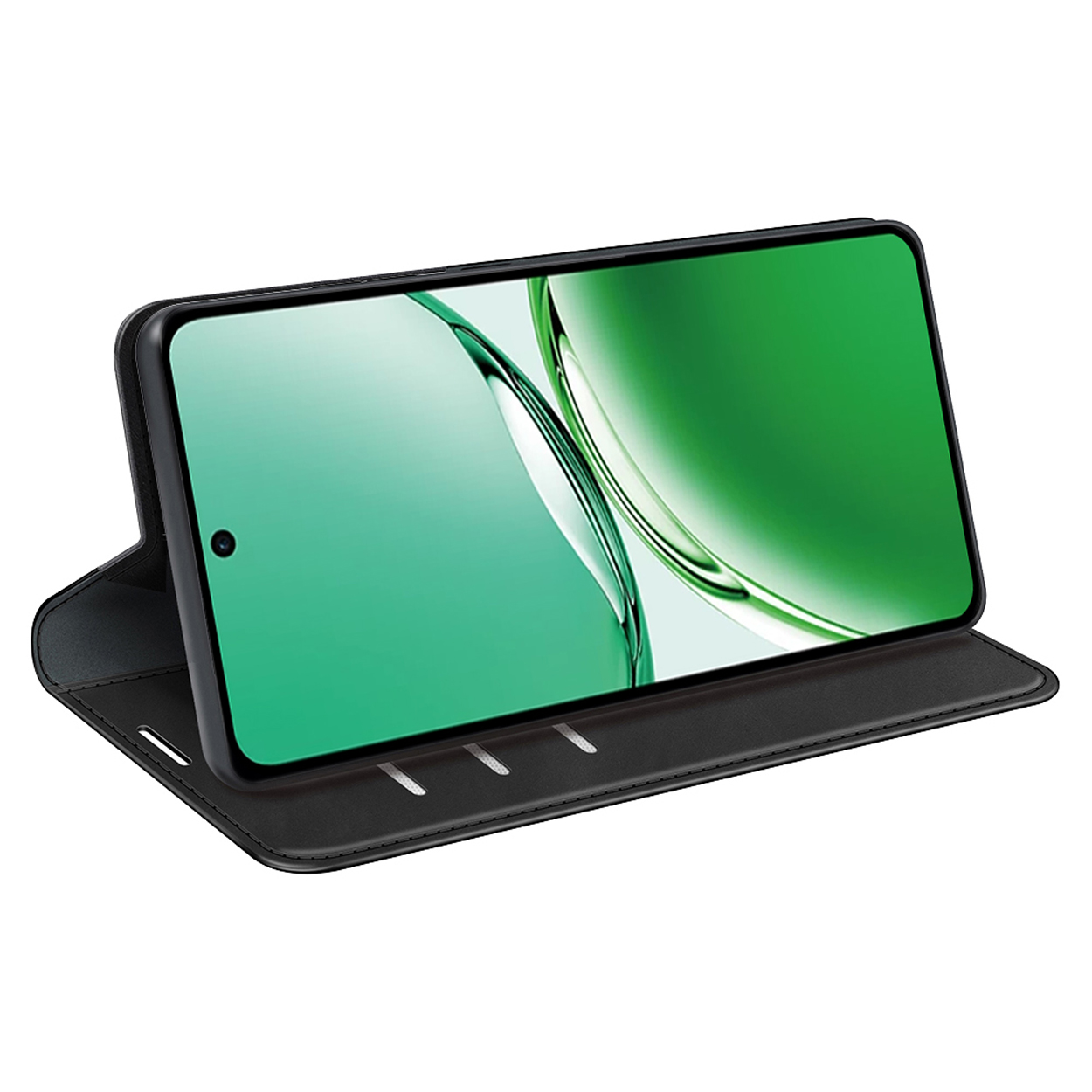 Coque de téléphone noire avec art vert. Fond blanc.